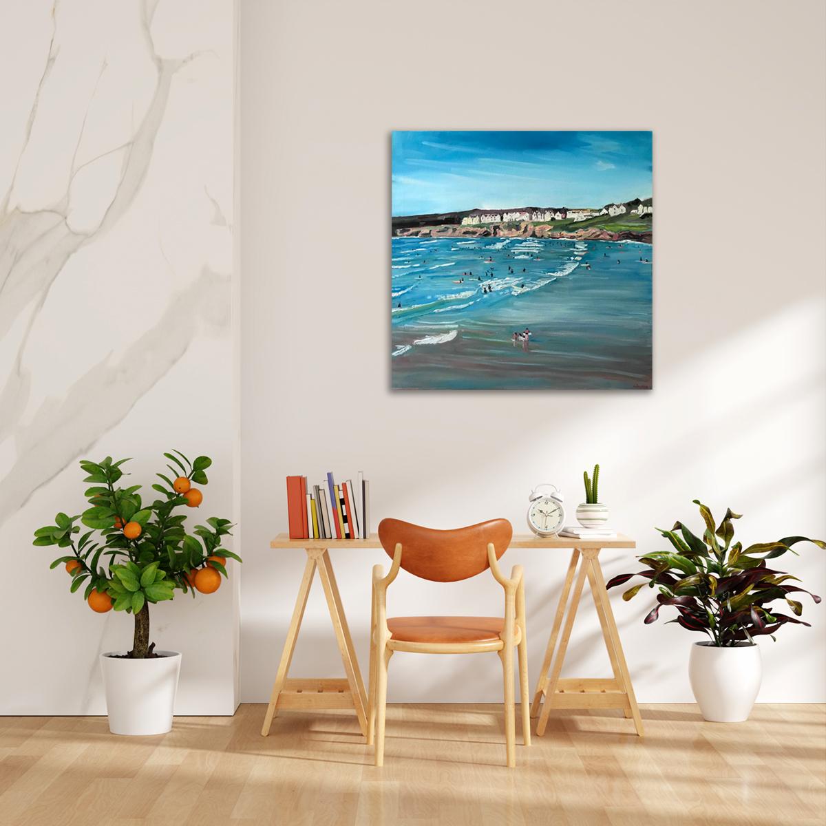 Polzeath Beach, Cornwall, Original painting, Oil on canvas, Coastal art, Beach For Sale 12
