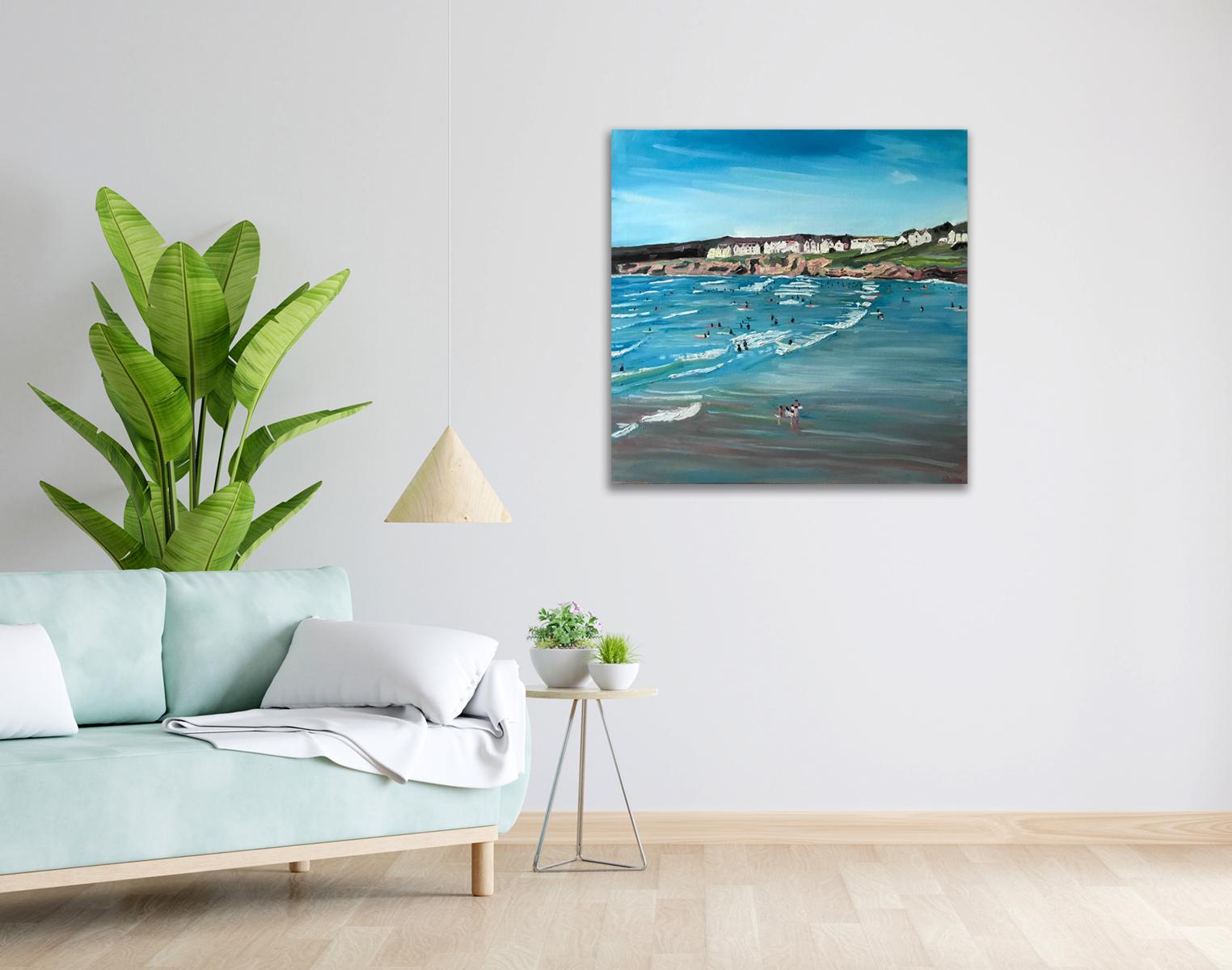 Polzeath Beach, Cornwall, Original painting, Oil on canvas, Coastal art, Beach For Sale 13