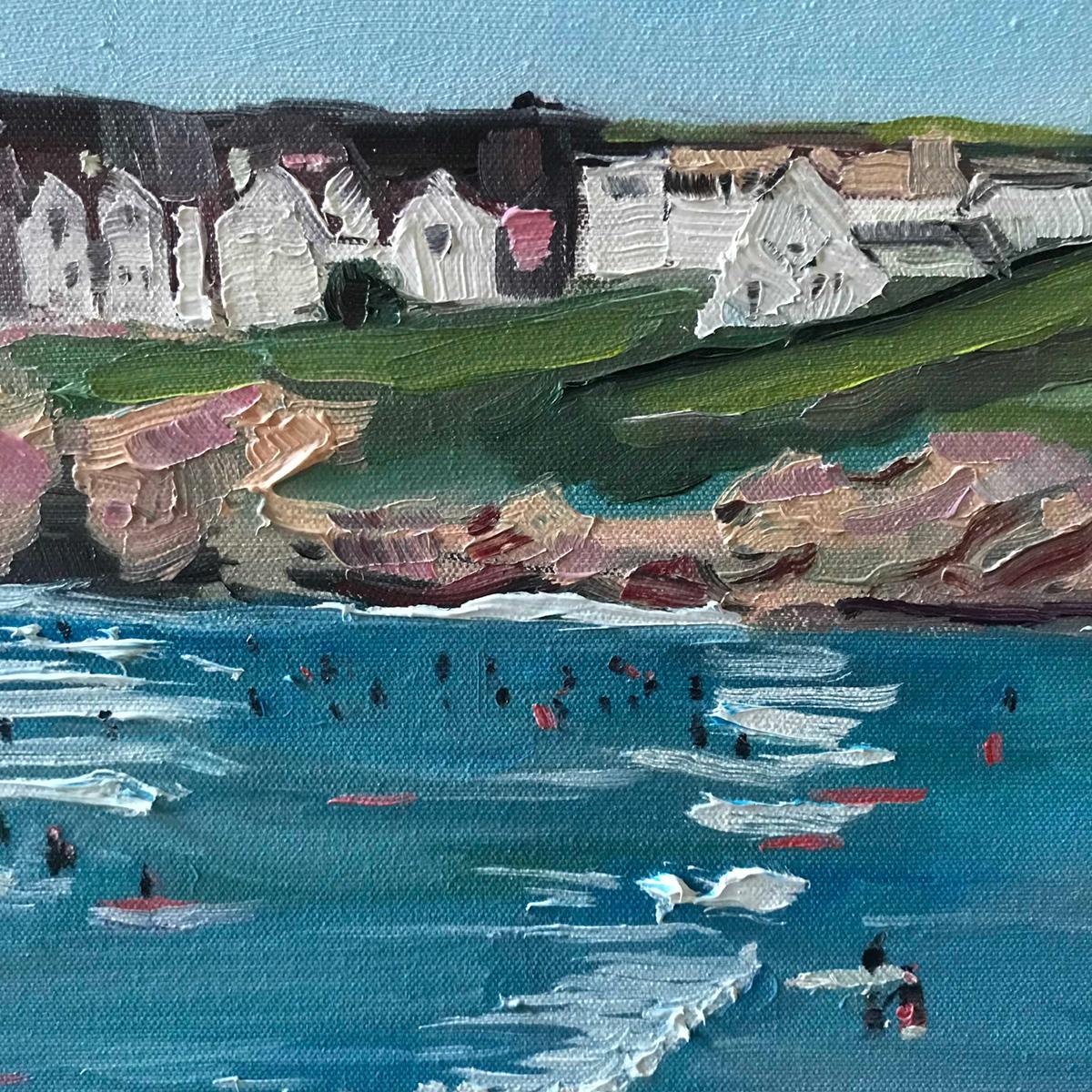 Polzeath Beach, Cornwall, Original painting, Oil on canvas, Coastal art, Beach For Sale 1