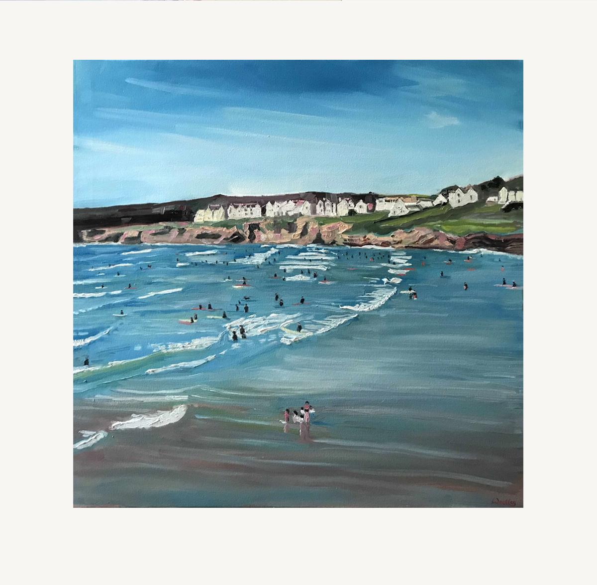Polzeath Beach, Cornwall, Original painting, Oil on canvas, Coastal art, Beach For Sale 1