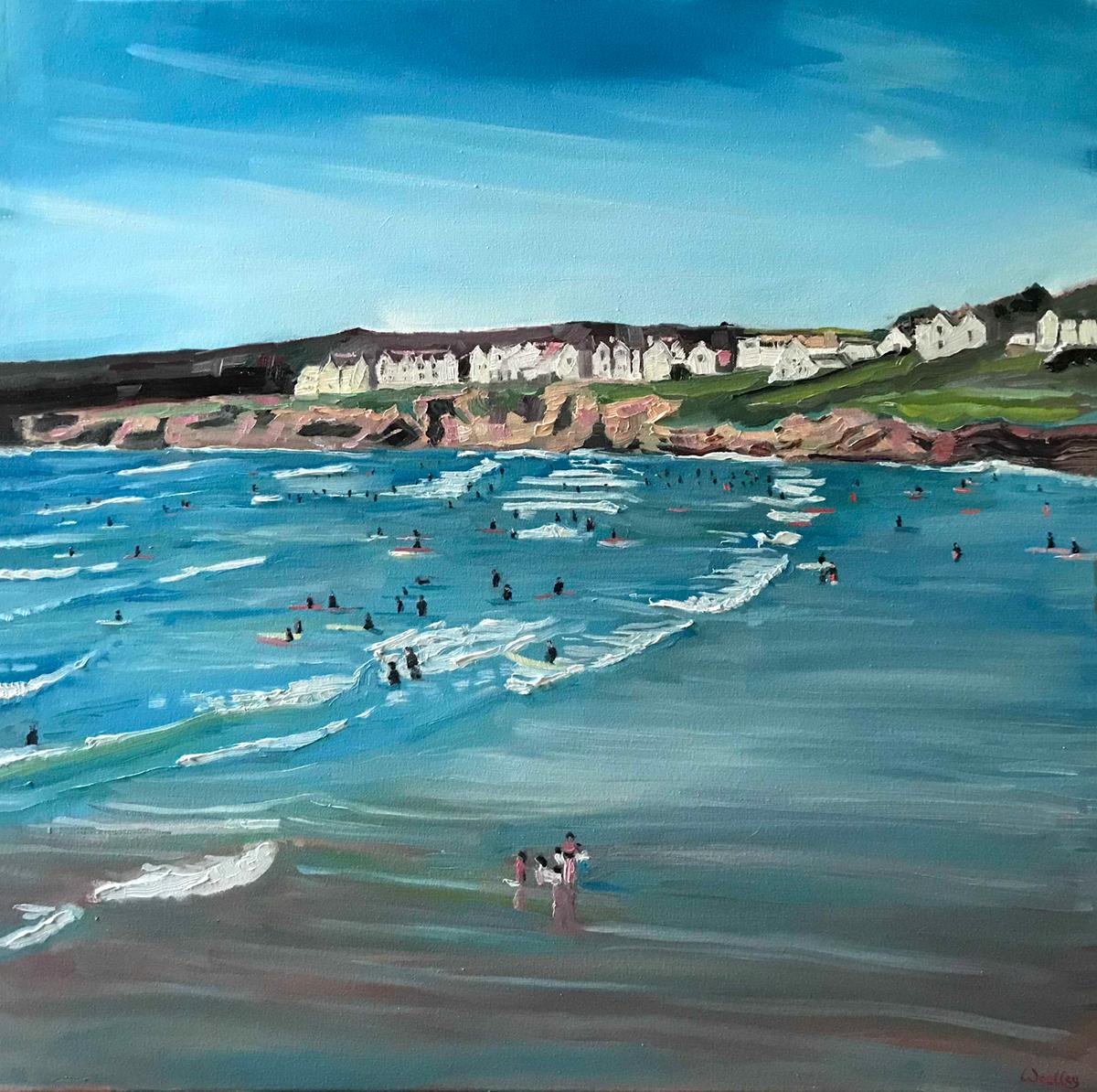 Polzeath Beach, Cornwall, Original painting, Oil on canvas, Coastal art, Beach