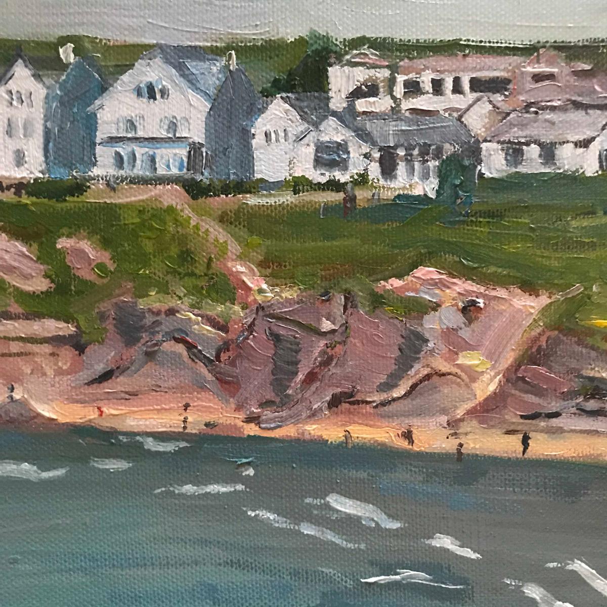 Polzeath Surfers, Cornwall, Original painting, Oil on canvas, Coastal art, Beach For Sale 6