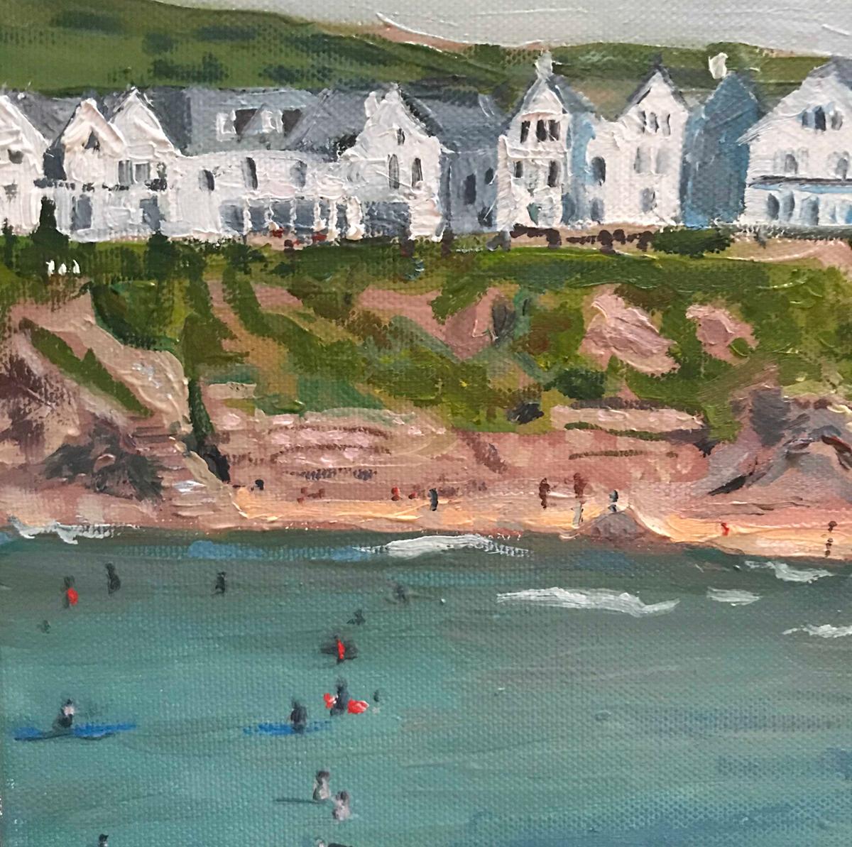 Polzeath Surfers, Cornwall, Original painting, Oil on canvas, Coastal art, Beach For Sale 5
