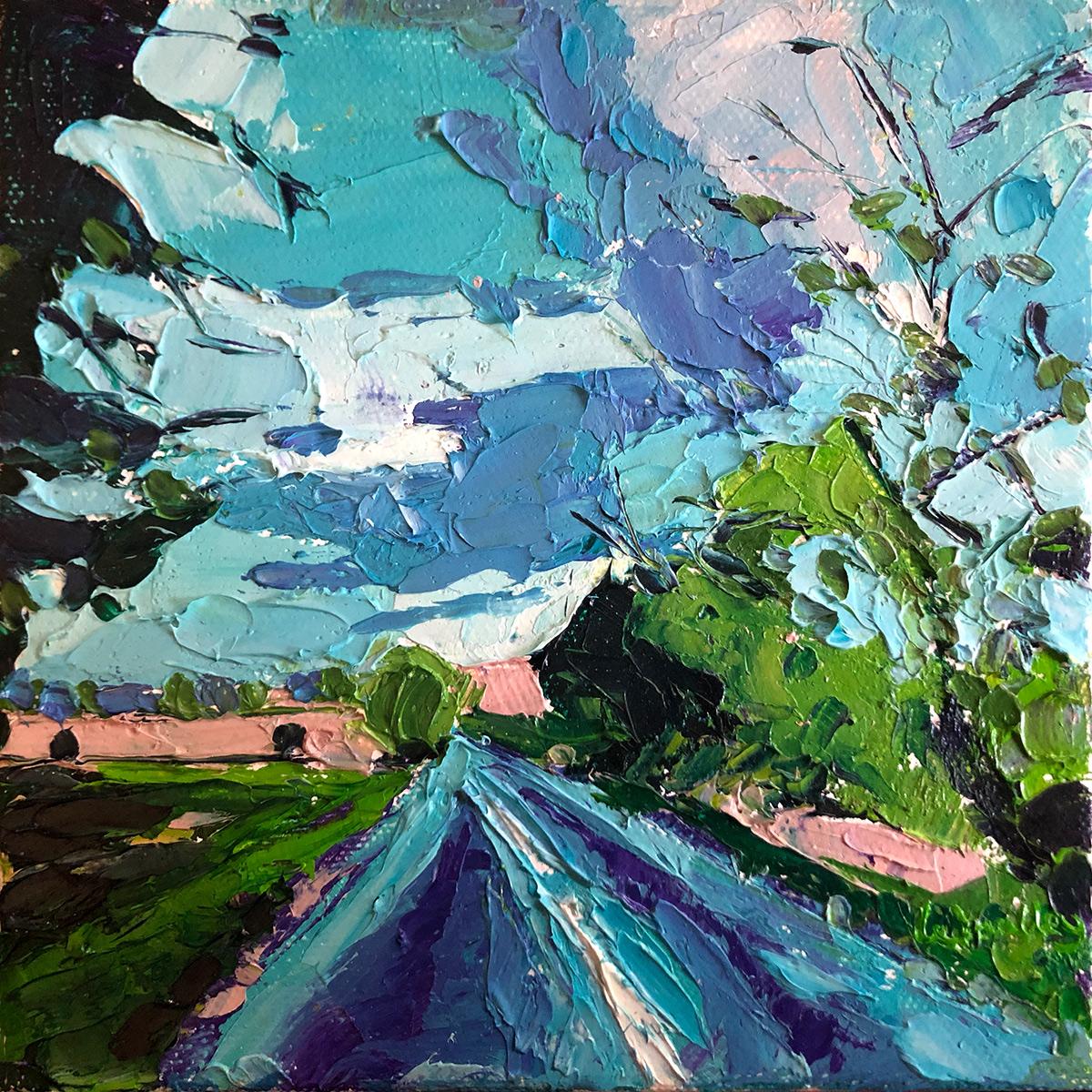 Road to Deddington and Autumn road to Deddington Diptych - Abstract Impressionist Painting by Eleanor Woolley
