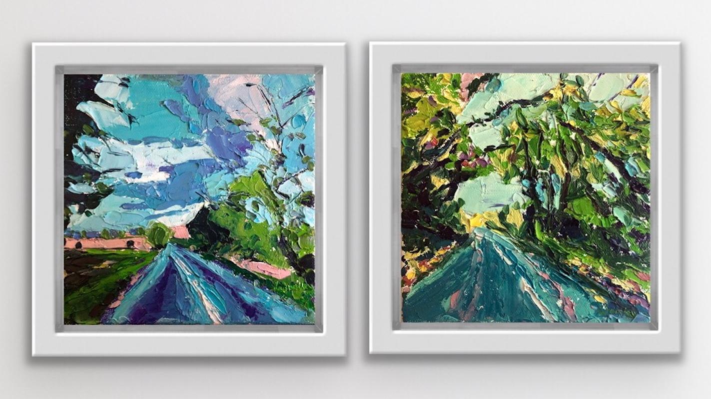 Eleanor Woolley Abstract Painting - Road to Deddington and Autumn road to Deddington Diptych