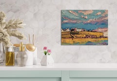 Le ciel de Saint Malo, peinture à l'huile originale texturée, paysage français coloré