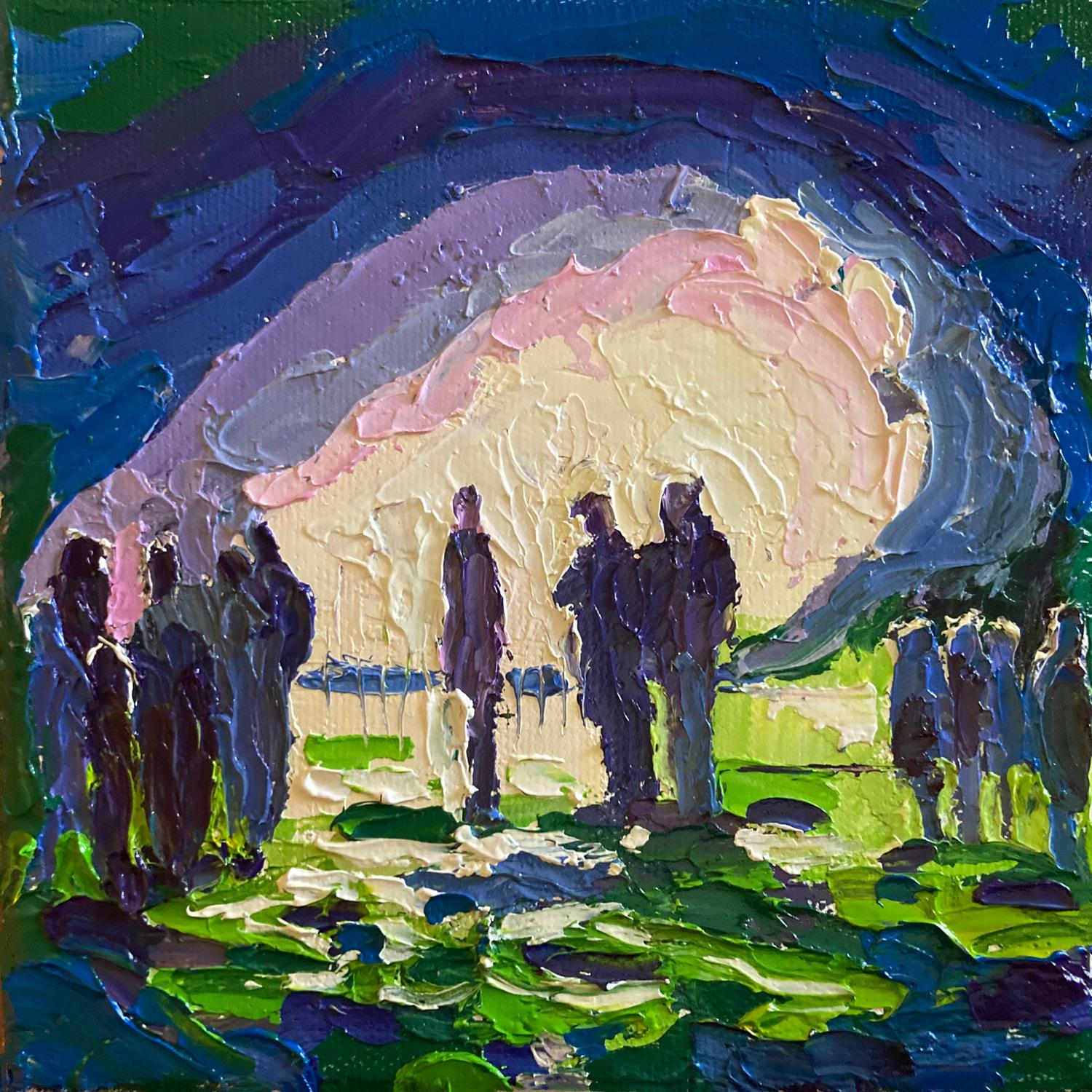 Shadows round the Bonfire by Eleanor Woolley [November 2022]
original and hand signed by the artist 
Oil Paint on Canvas
Image size: H:15 cm x W:15 cm
Complete Size of Unframed Work: H:15 cm x W:15 cm x D:2cm
Sold Unframed
Please note that insitu