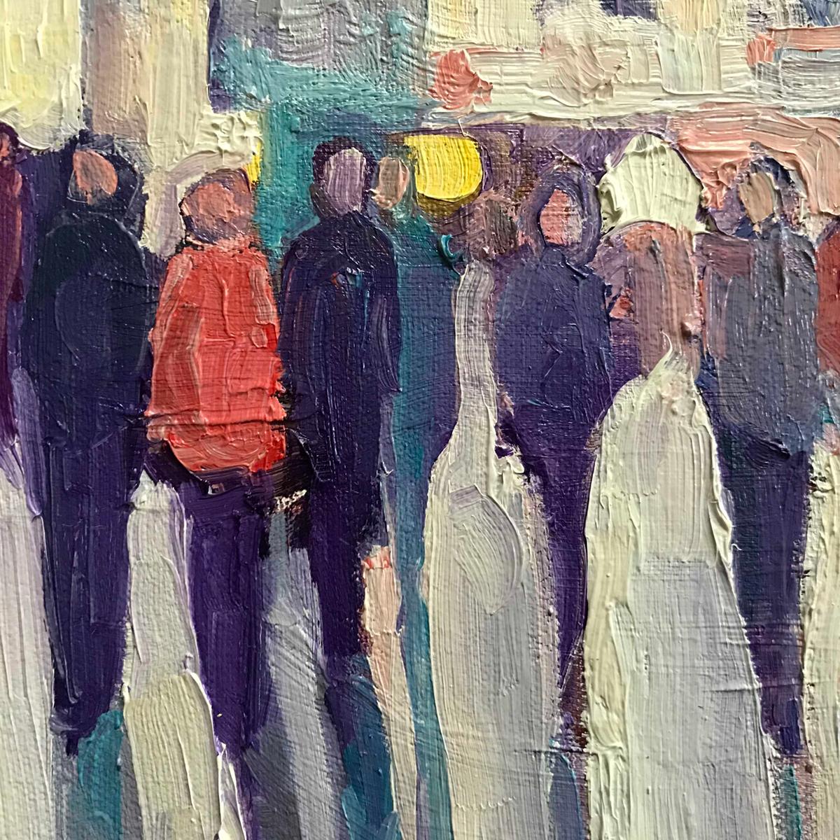 marché espagnol, peinture originale, paysage, personnes, figure, ombre en vente 7