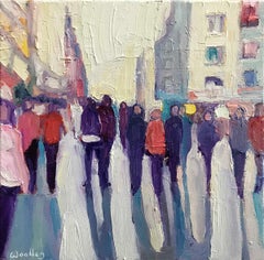 Mercato spagnolo, Dipinto originale, Paesaggio, Persone, Figura, Ombra