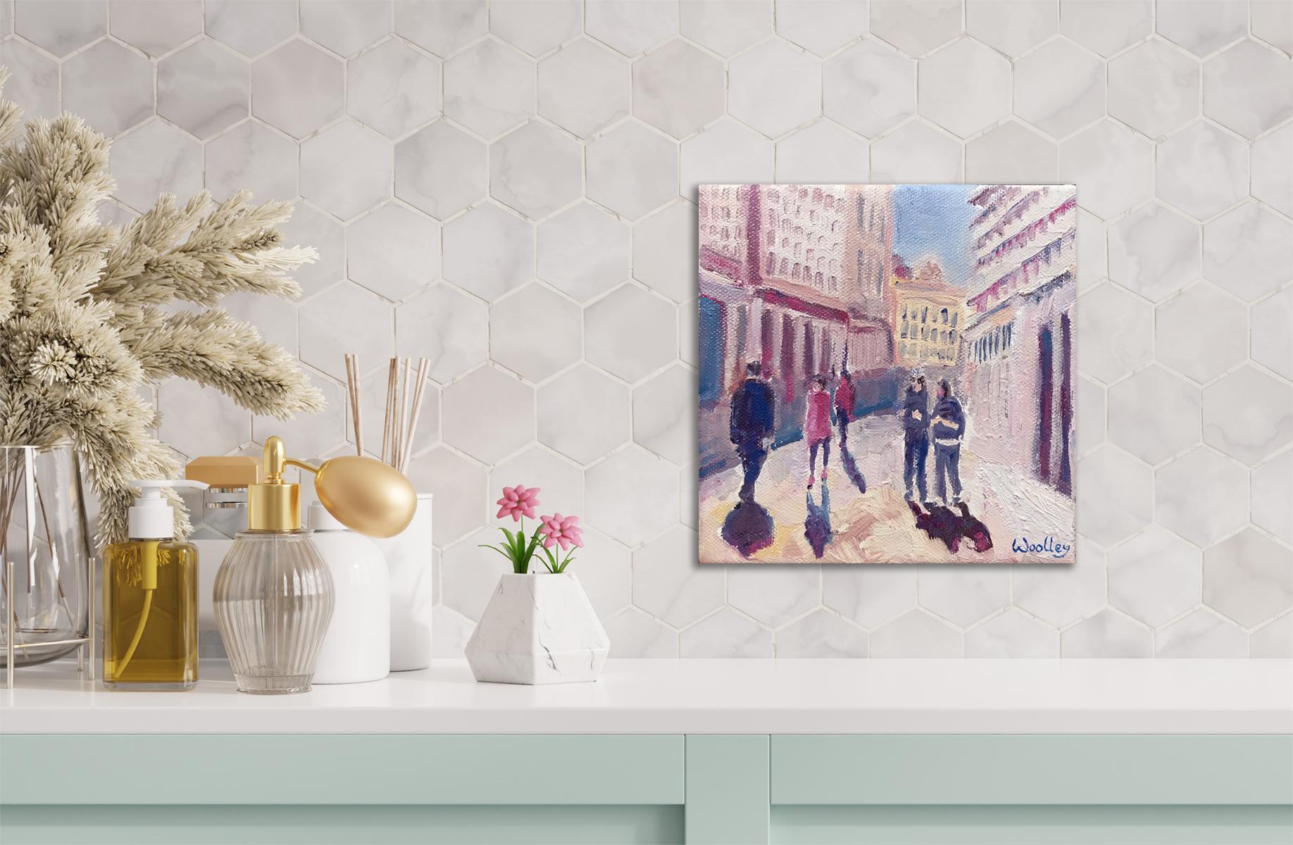 Spanish_town_Shadows, pintura original, paisaje, contemporáneo - Painting de Eleanor Woolley
