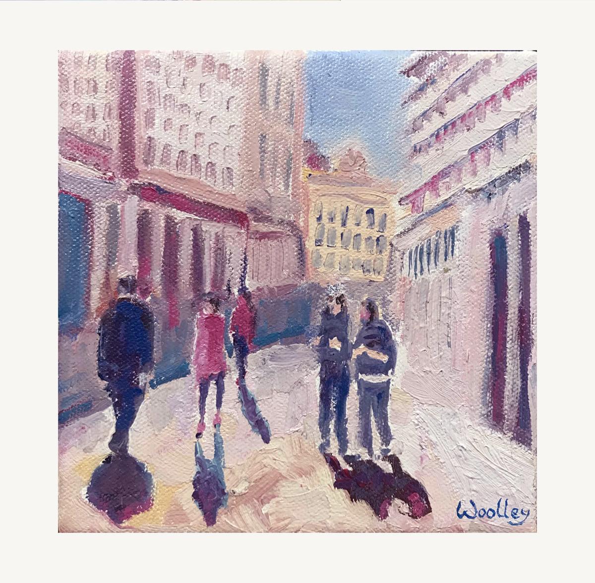 Spanish_town_Shadows, pintura original, paisaje, contemporáneo en venta 1