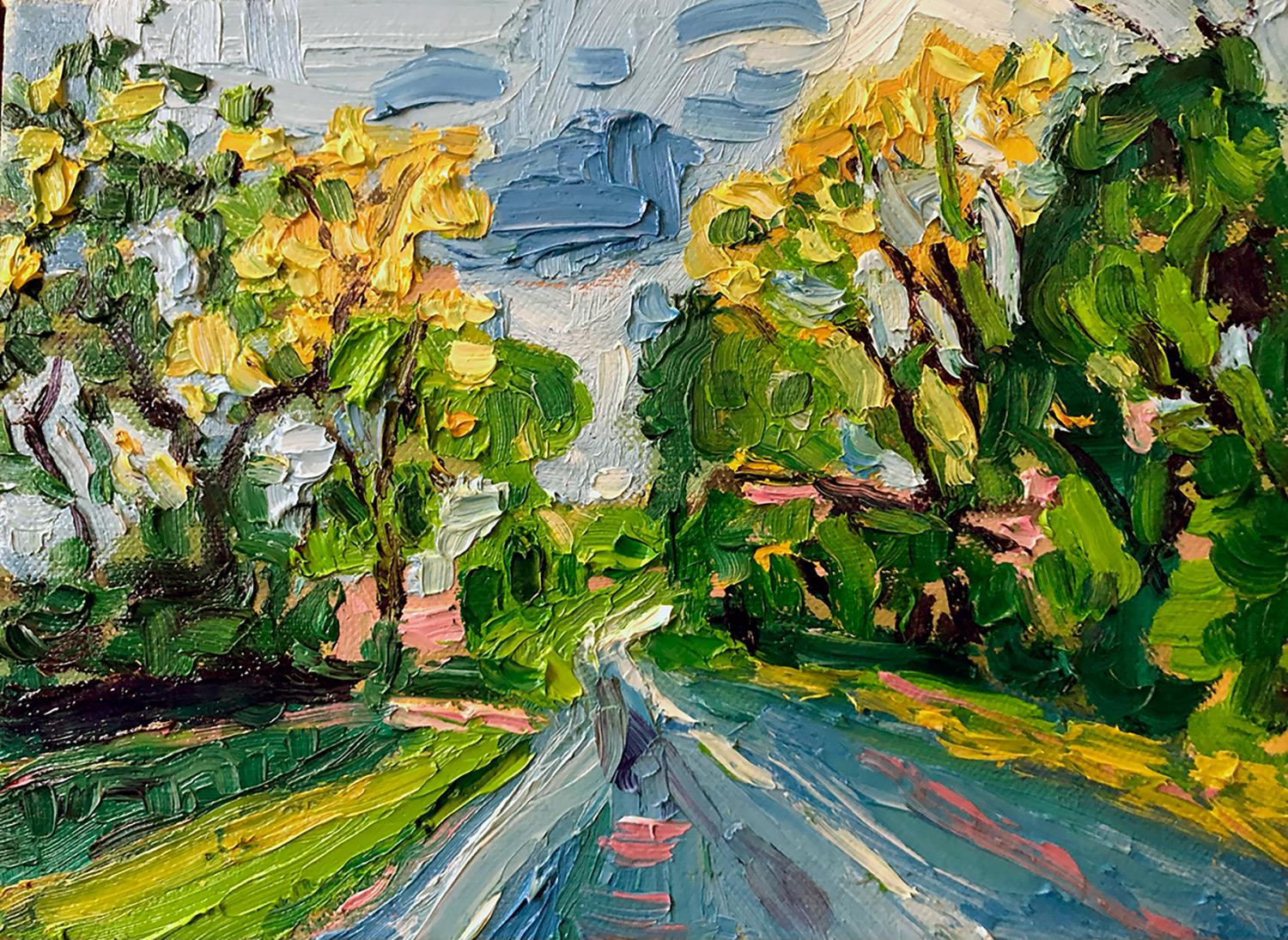 Eleanor Woolley Landscape Painting - Spring Road to Deddington