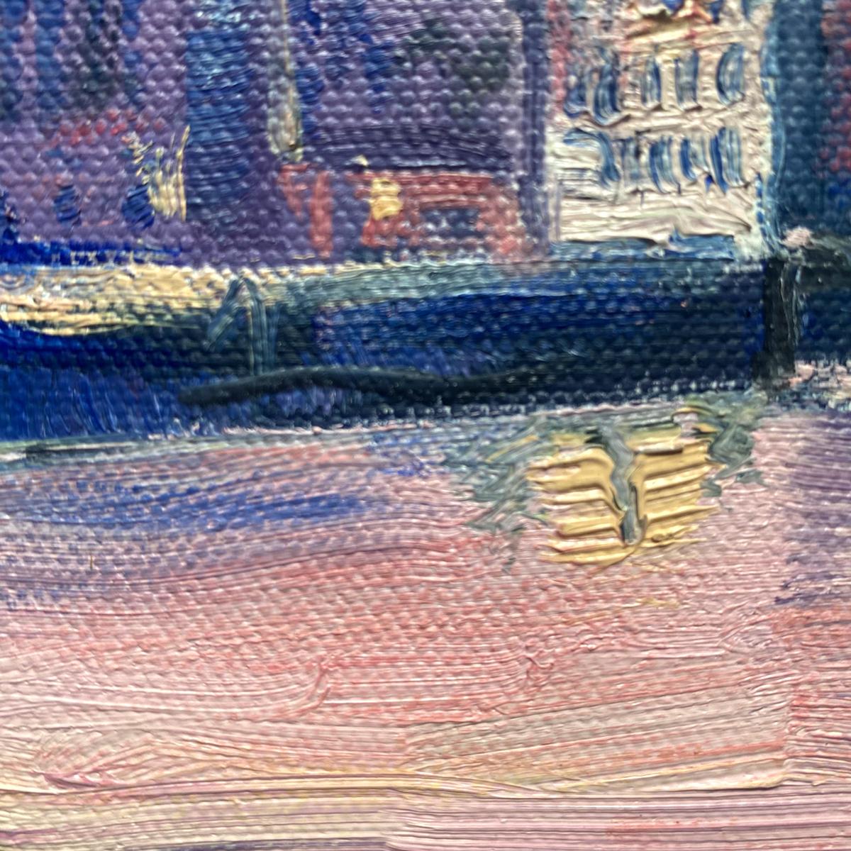St Paul est une peinture à l'huile originale d'Eleanor Woolley. Inspirée par un voyage particulièrement merveilleux sur la Tamise, cette peinture montre la vue de Saint Paul depuis Bankside. Le soir, la ligne d'horizon de Londres est intemporelle,