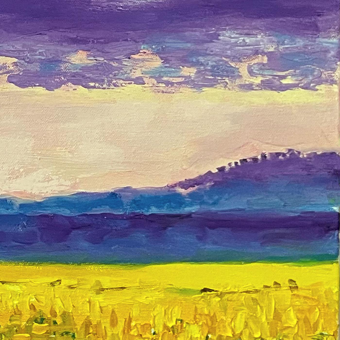 Sunset over Yellow Fields - Painting by Eleanor Woolley