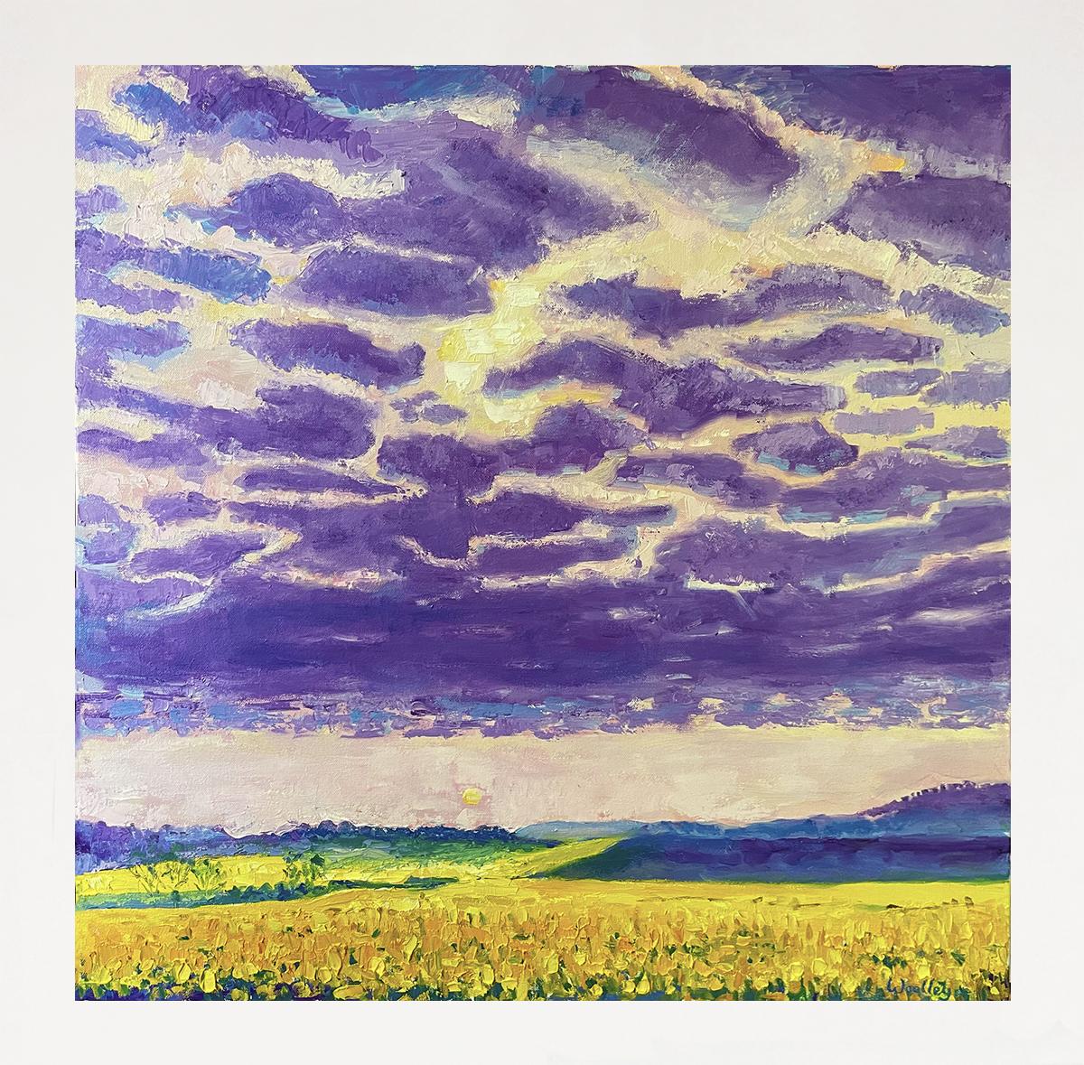 Sunset over Yellow Fields - Impressionist Painting by Eleanor Woolley