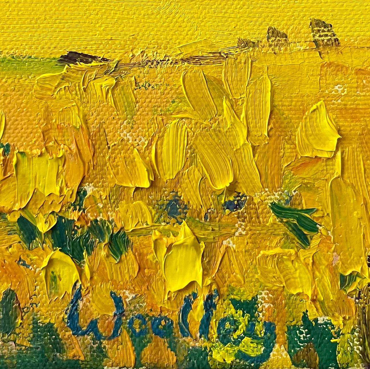 Sunset over Yellow Fields - Beige Landscape Painting by Eleanor Woolley