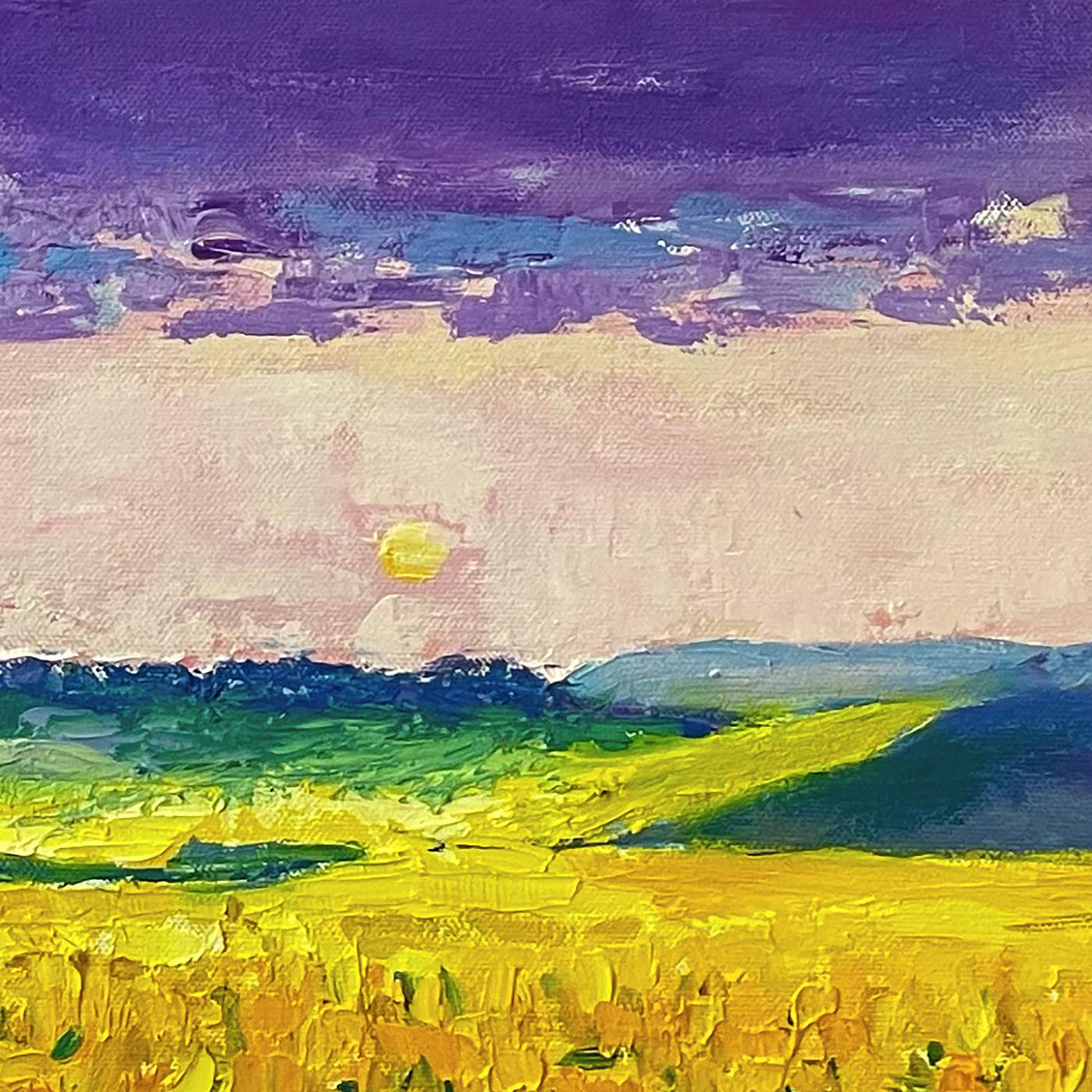 Eleanor Woolley Landscape Painting - Sunset over Yellow Fields