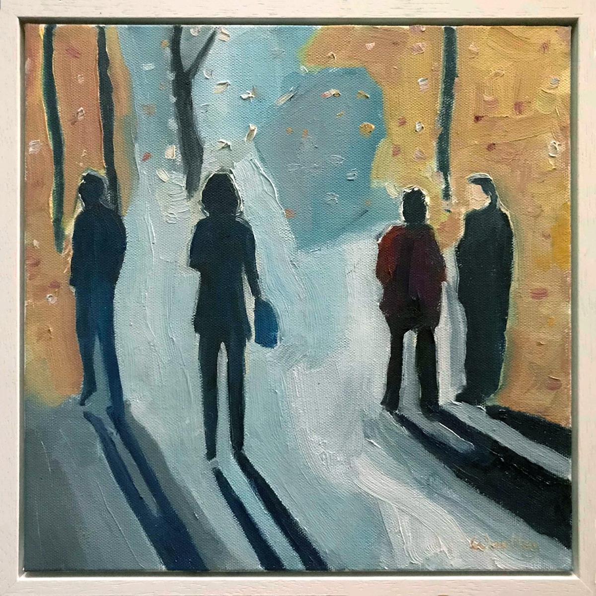 Il cappotto rosso, Quadro originale, Paesaggio, Nature, Persone, Uomini, Donne, Camminare - Painting di Eleanor Woolley