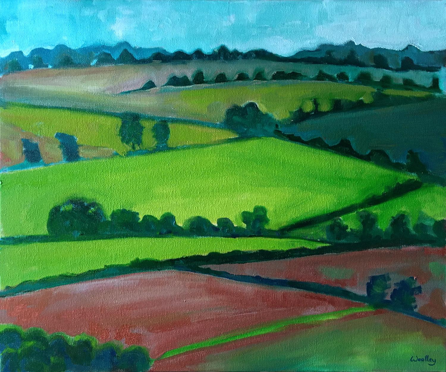 The View from Great Rollright, Cotswolds, Peinture originale, Paysage, Nature