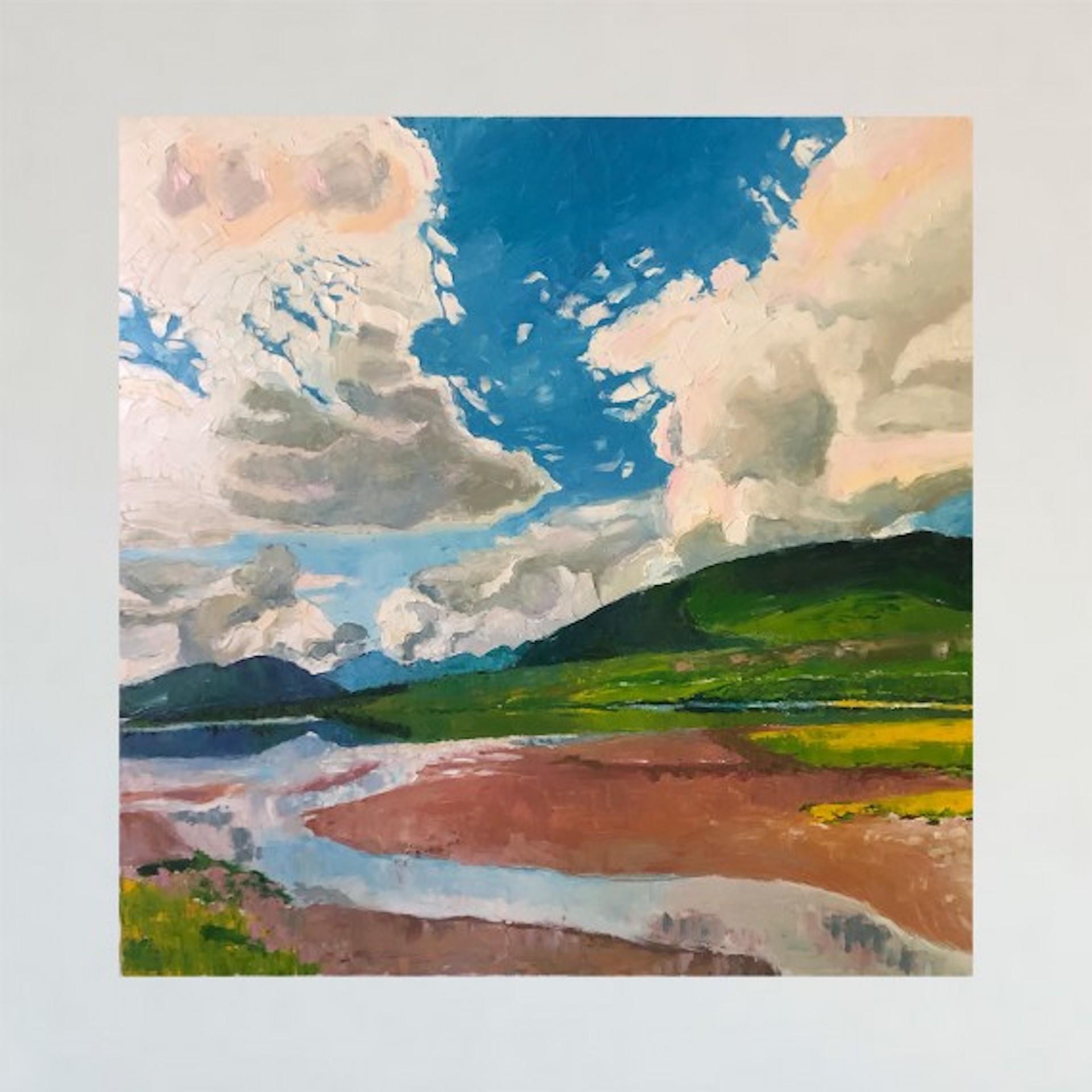 El agua de Tulla, Eleanor Woolley, Pintura original de paisaje, Arte de paisaje aéreo en venta 2