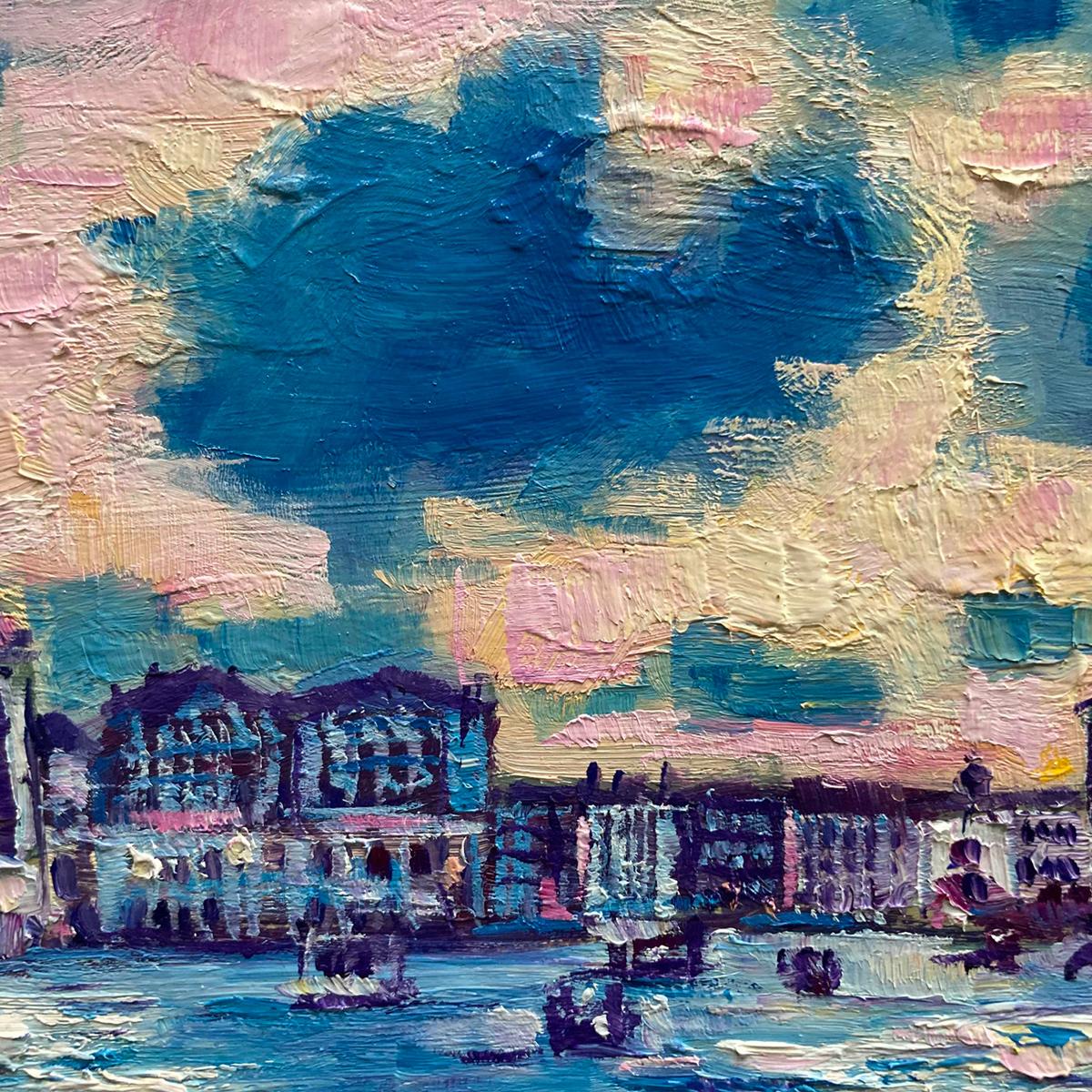 Venise, peinture originale de paysage urbain, peinture de Venise, paysage urbain texturé en vente 1