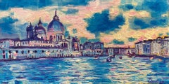 Venecia, pintura original de paisaje urbano, pintura de Venecia, arte de paisaje urbano con textura