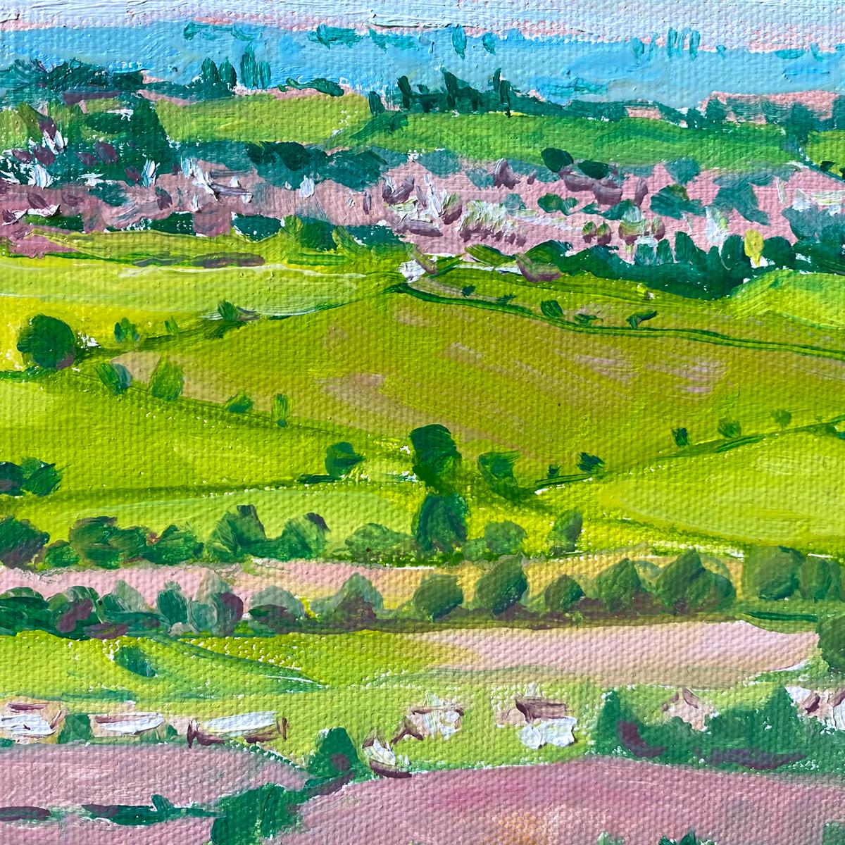 Vistas desde Sidra con Rosie 1, Original, Paisaje - Landscape Painting Verde de Eleanor Woolley