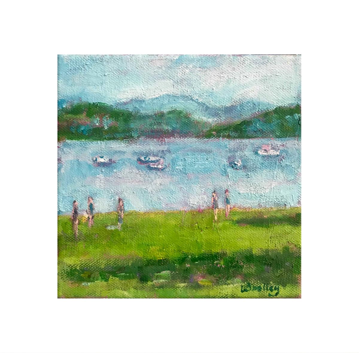 Barcos de Windermere, pintura original, paisaje, contemporáneo en venta 5