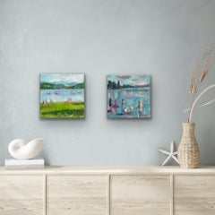 Windermere Boats & Paddling, Lake Windermere, diptych, original painting