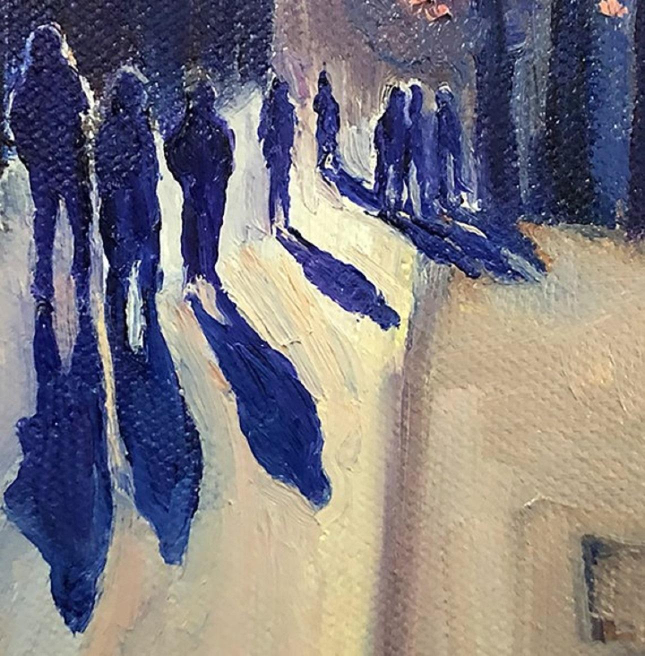 Winter Shadows 39, Original landscape paintings of people, still-life painting - Painting by Eleanor Woolley
