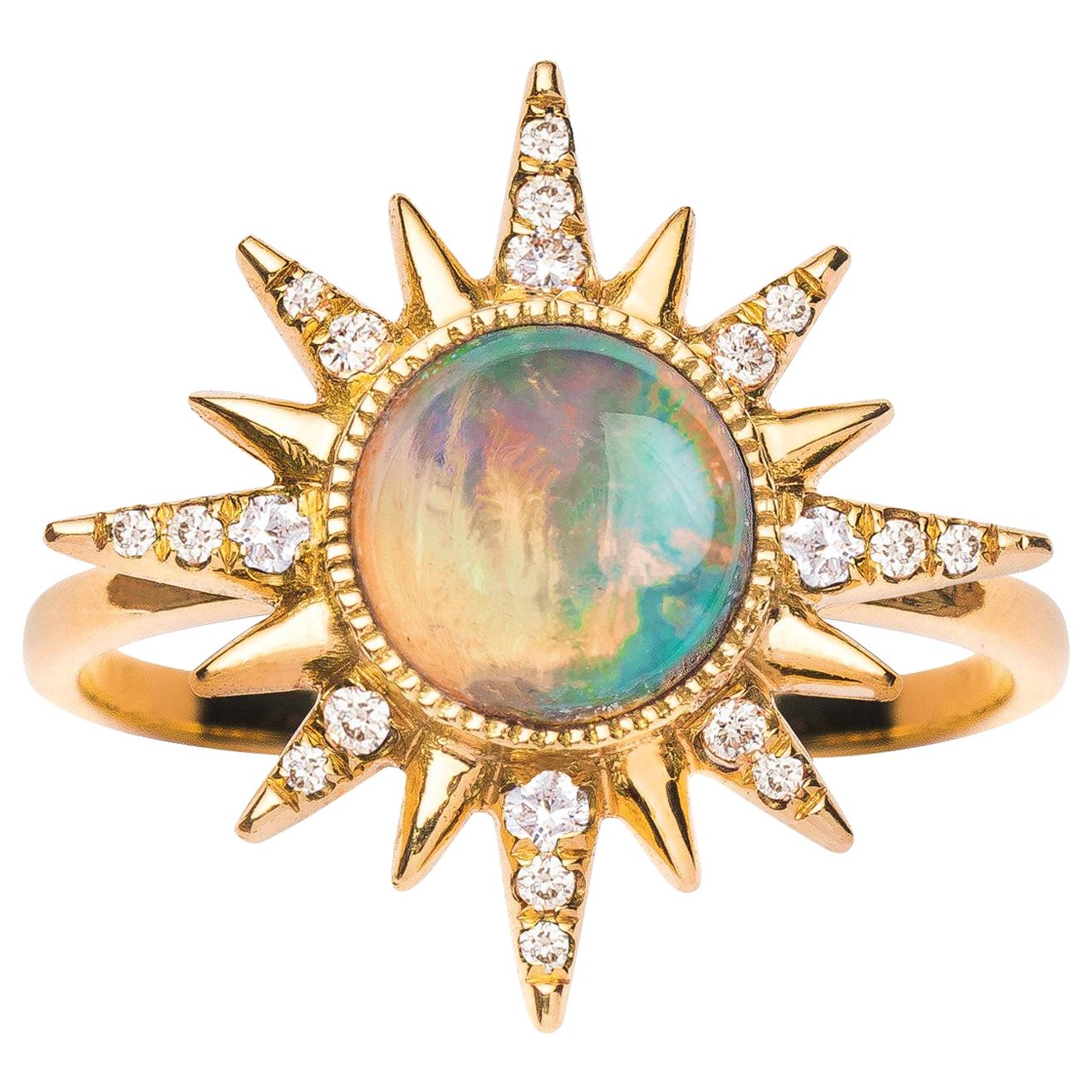 Electra Maxima Ring, Ethiopian opal, White Diamonds, 18 Karat Rose Gold For Sale