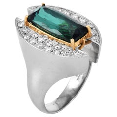 Electrian Green Tourmaline 8.06cts Diamond Platinum 18K Gold Sculptural Ring