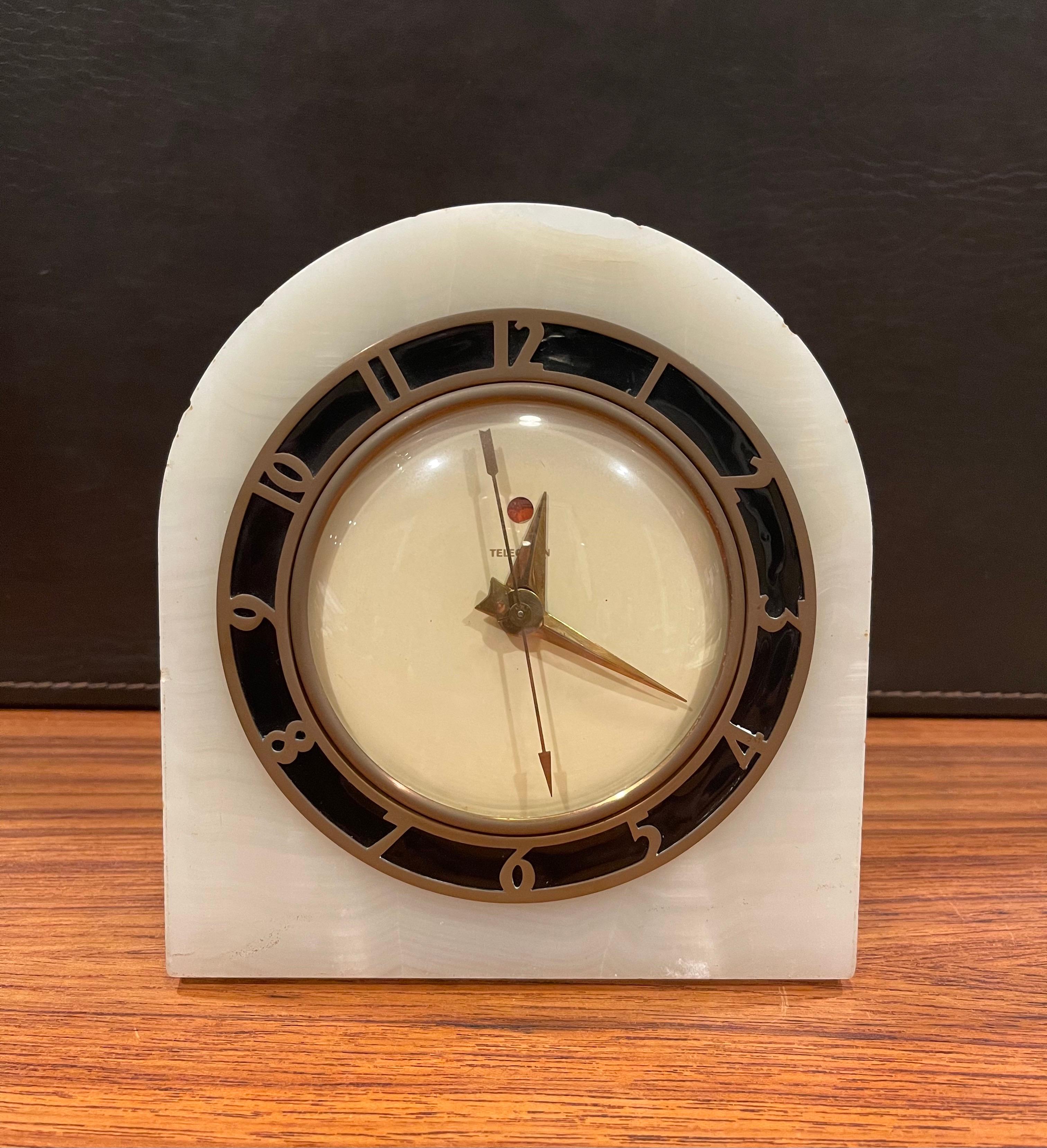 American Electric Art Deco White Onyx Mantle Clock by Telechron