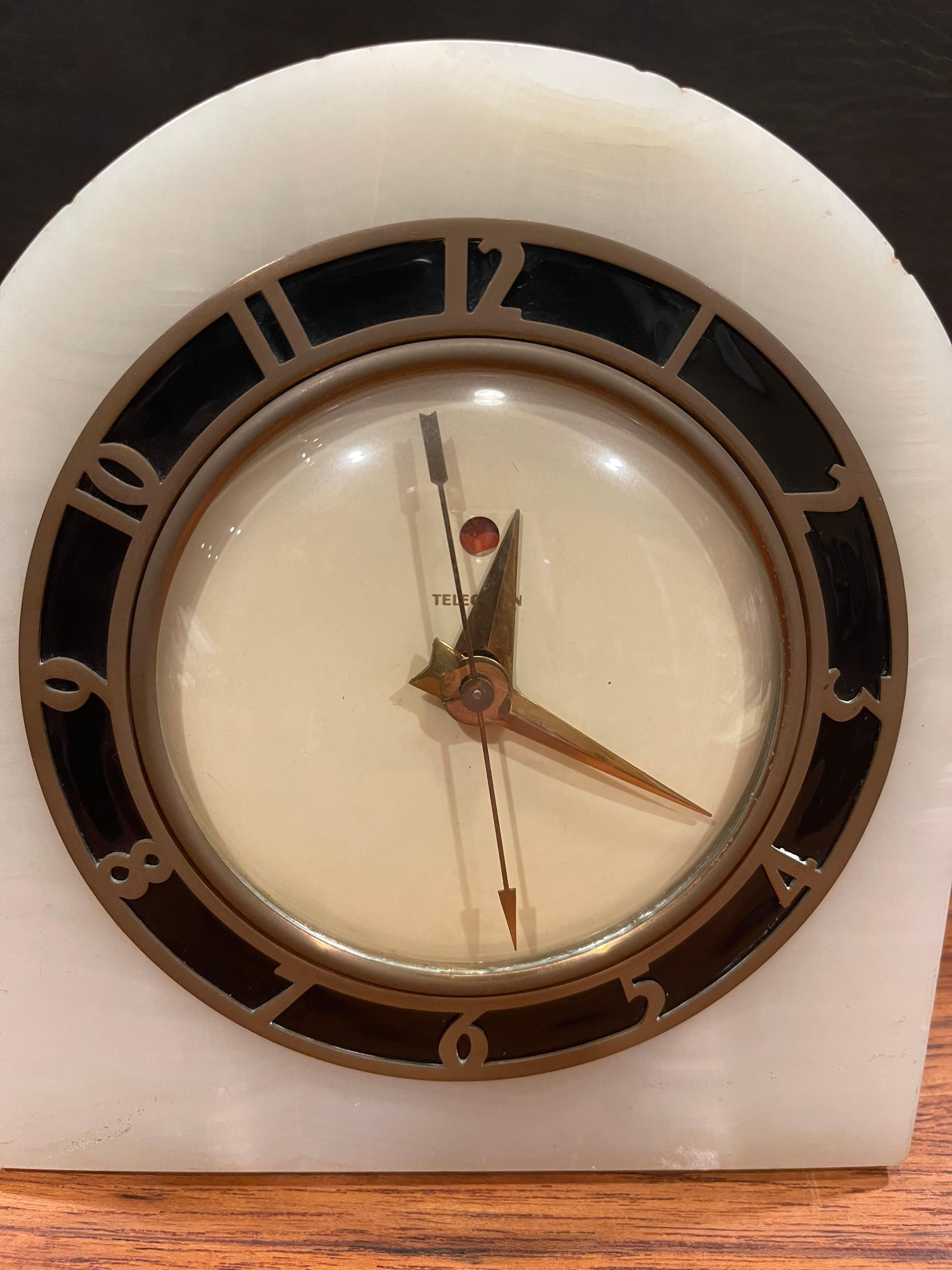 20th Century Electric Art Deco White Onyx Mantle Clock by Telechron