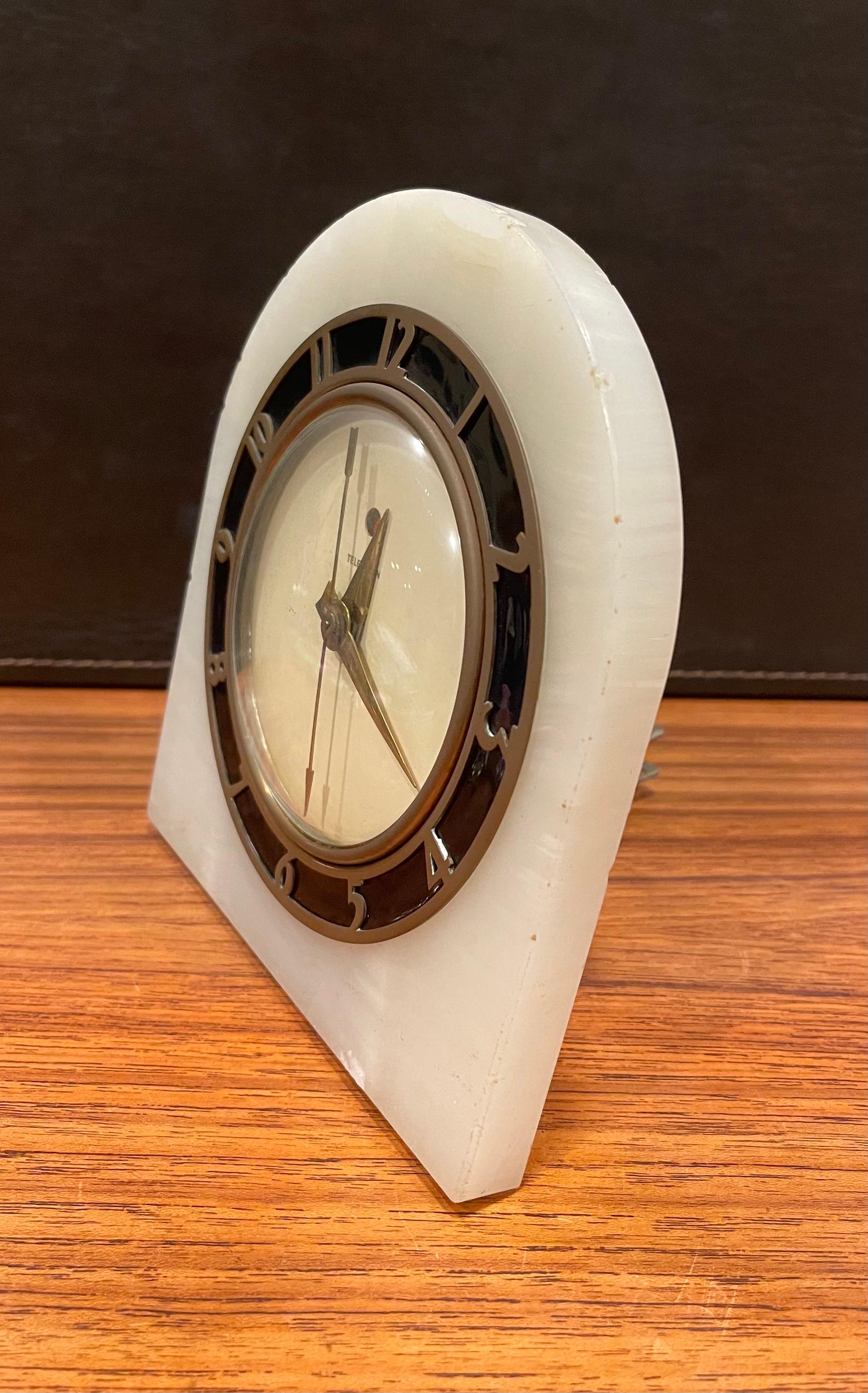 Glass Electric Art Deco White Onyx Mantle Clock by Telechron