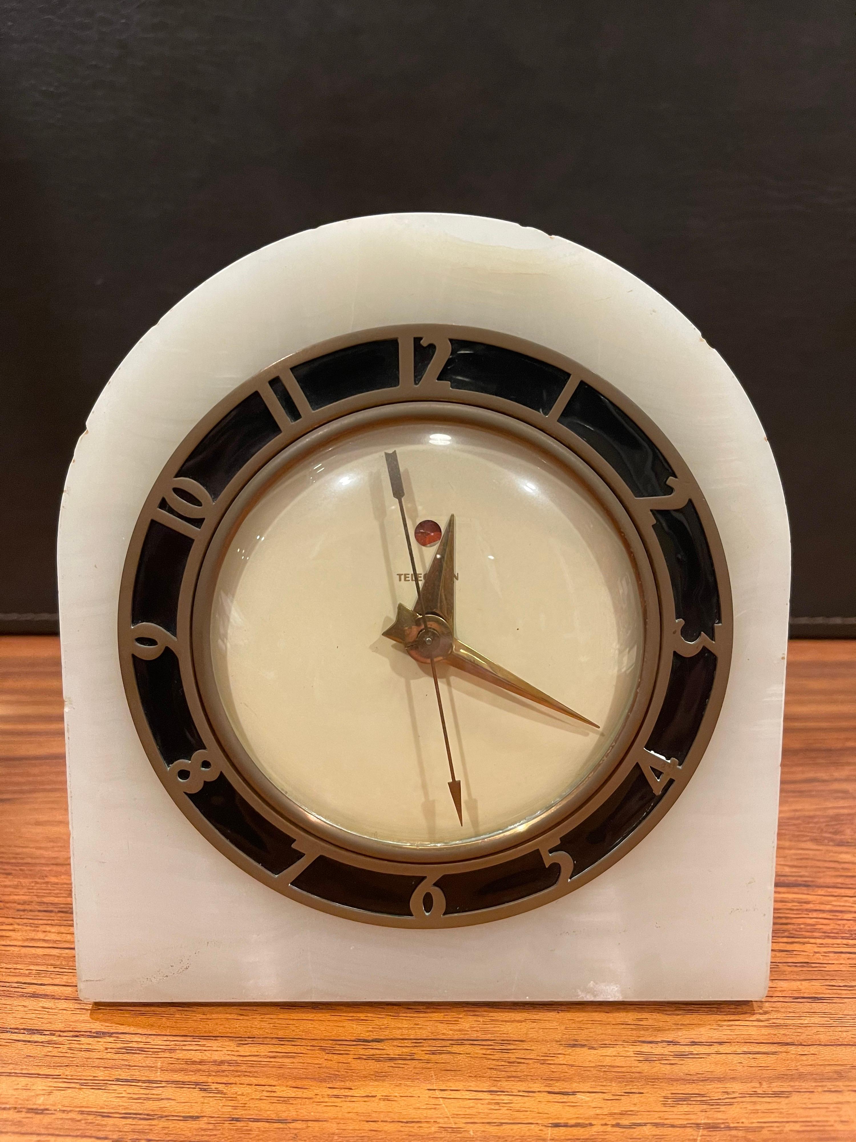 Electric Art Deco White Onyx Mantle Clock by Telechron 3