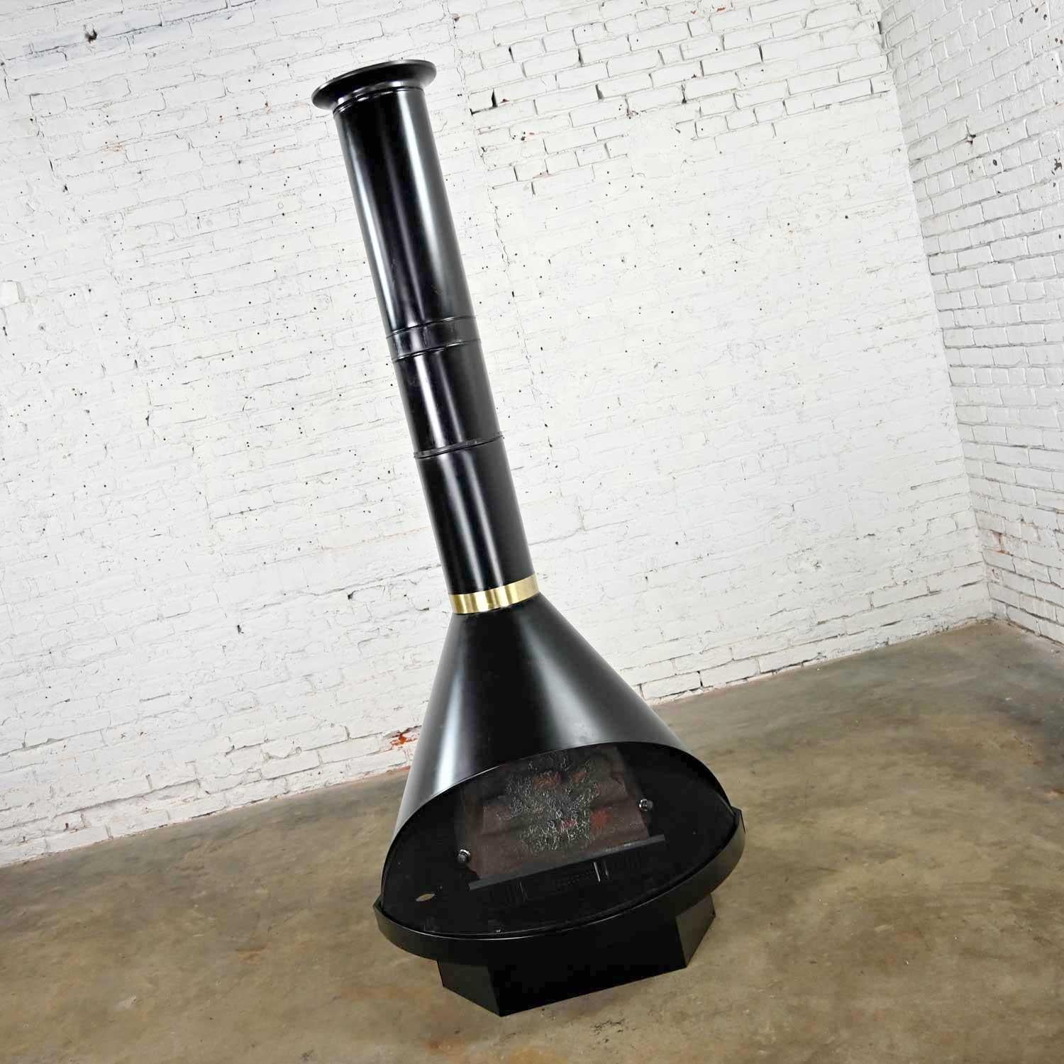 Electric Black Metal Cone Freestanding Fireplace by Montgomery Ward Style Preway 1