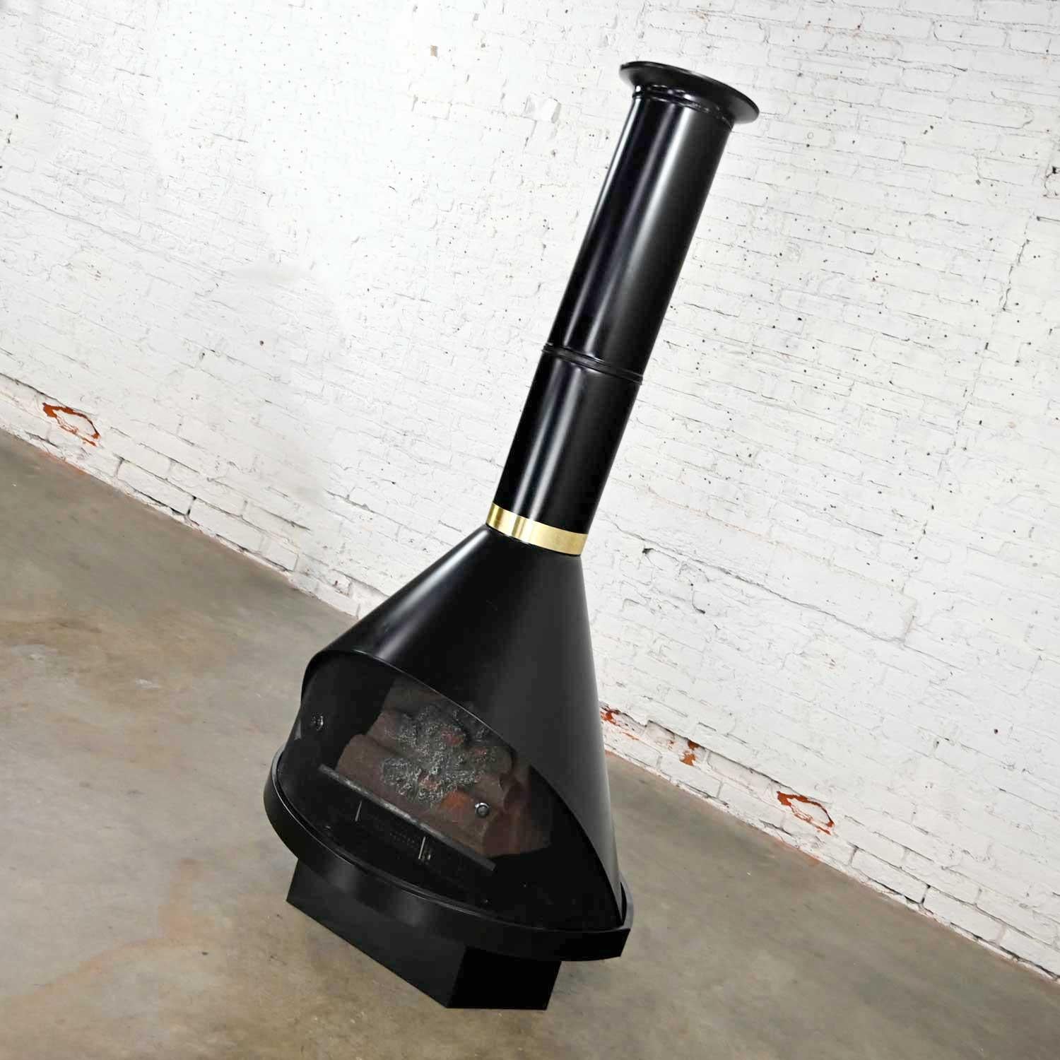 Mid-Century Modern Electric Black Metal Cone Freestanding Fireplace by Montgomery Ward Style Preway
