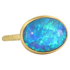 Electric Black Opal 22K Gold Handmade One of a Kind Dome Ring, Talkative 2022