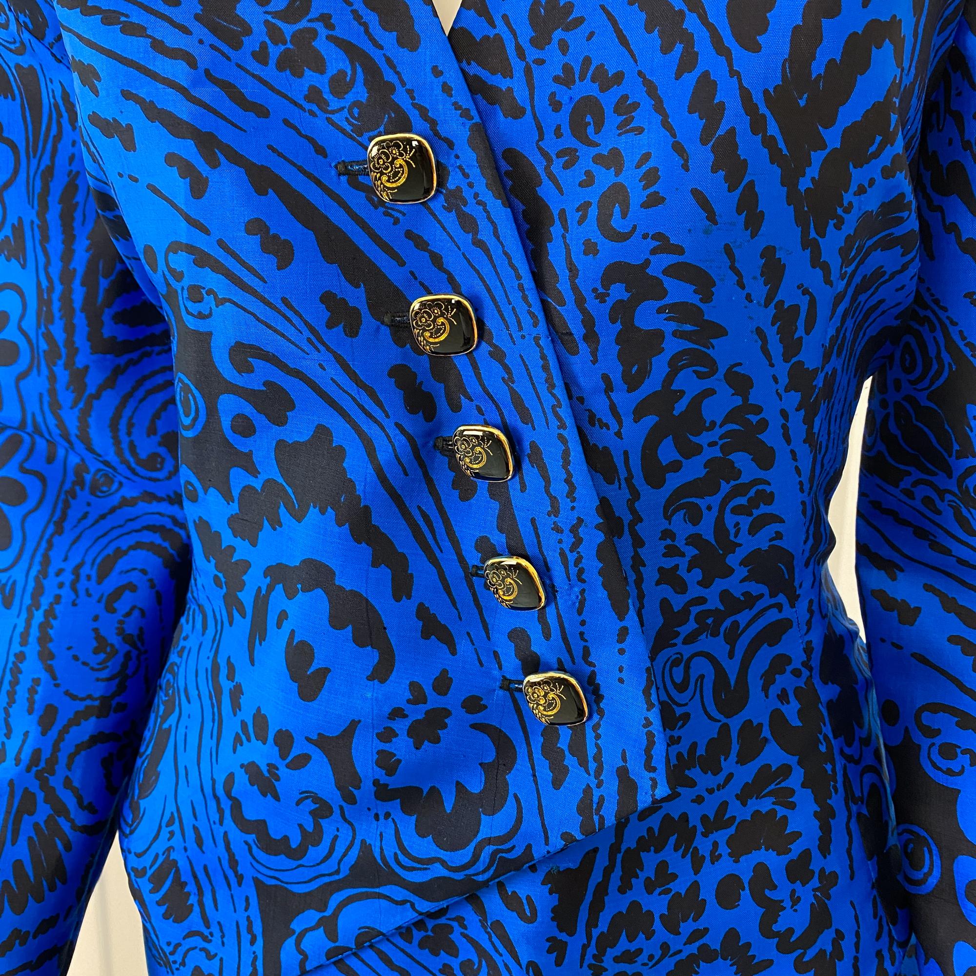Jupe de cocktail en soie bleu électrique et noir Taille 8/10, années 1980 en vente 5