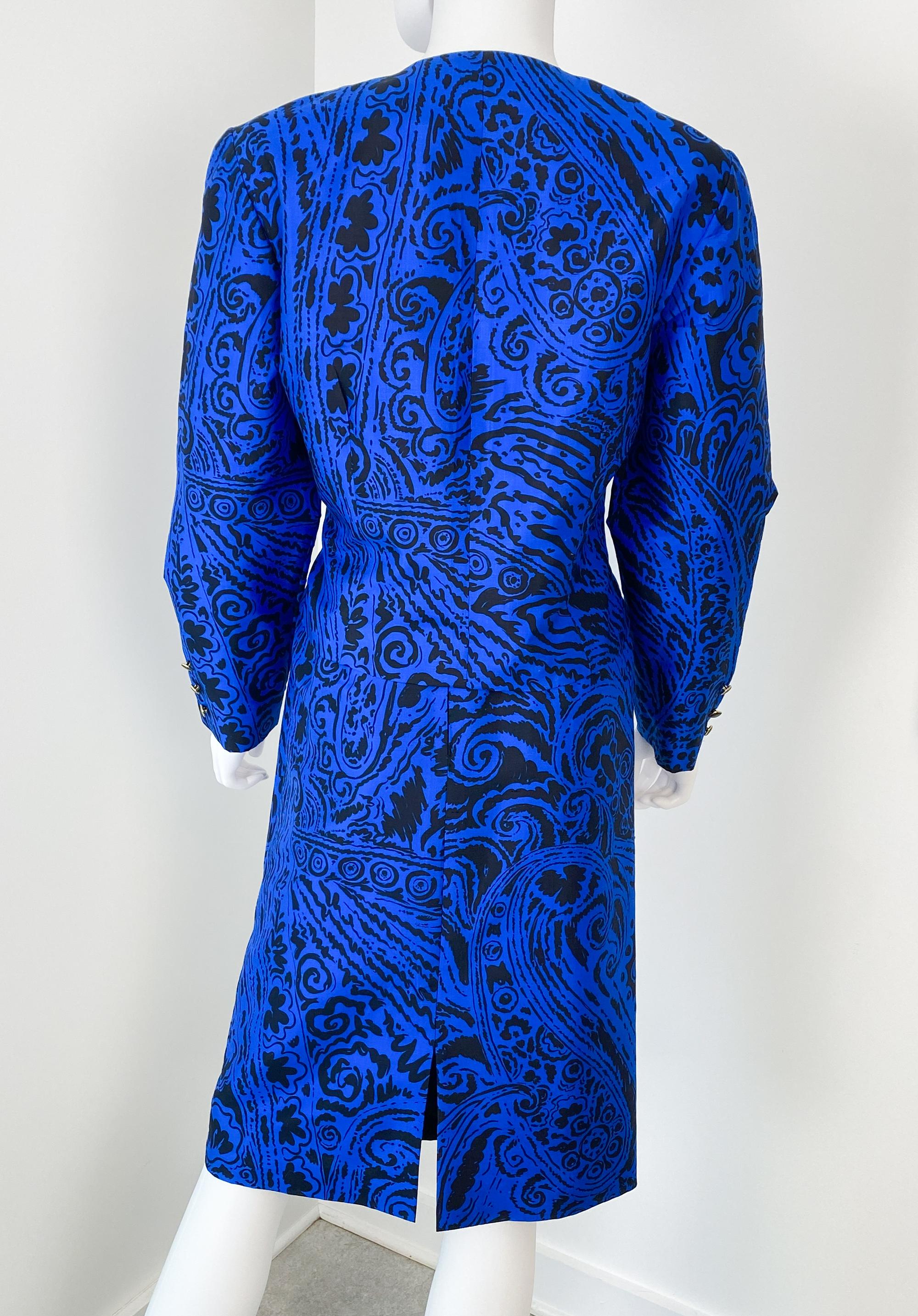 Jupe de cocktail en soie bleu électrique et noir Taille 8/10, années 1980 en vente 7