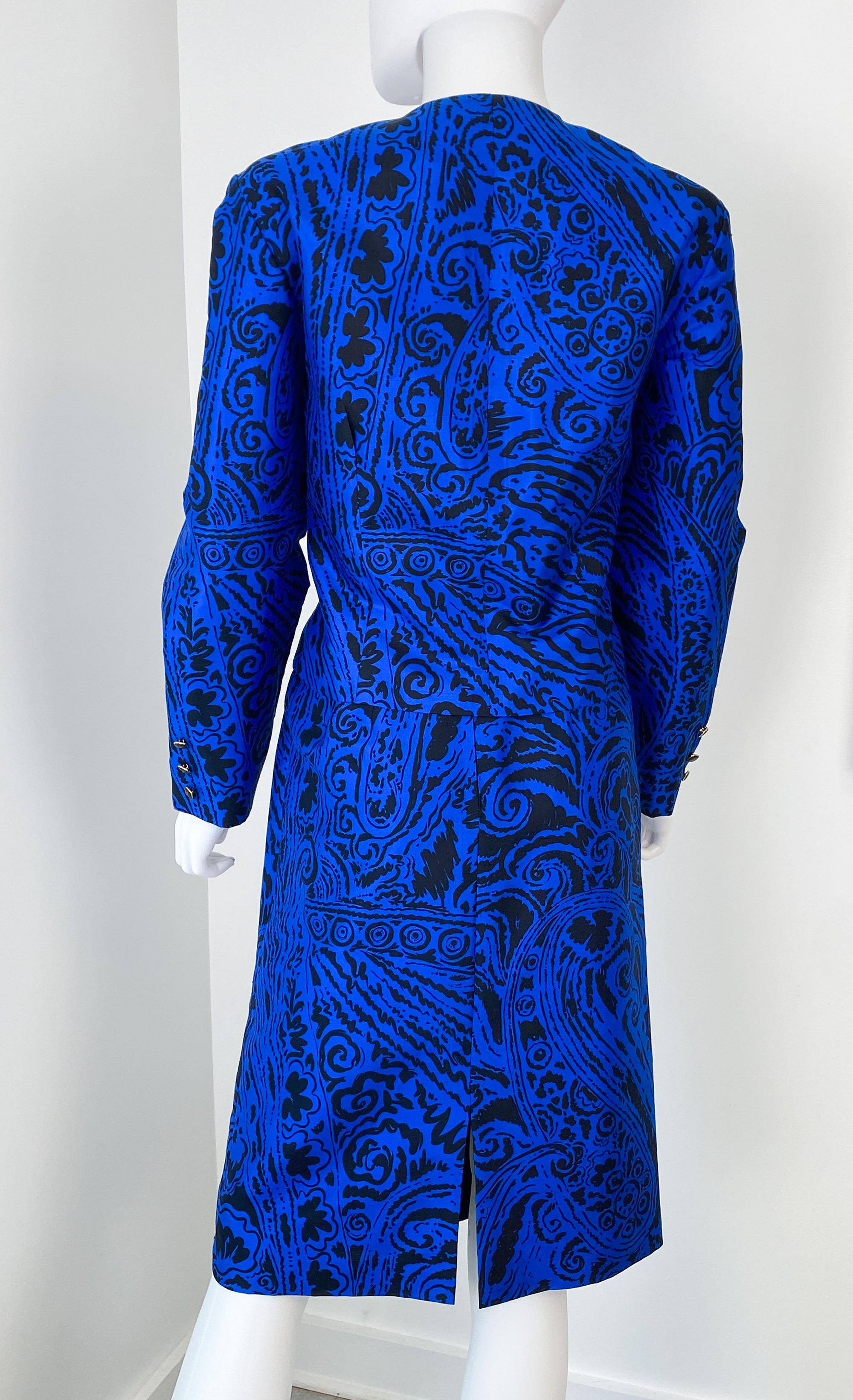 Jupe de cocktail en soie bleu électrique et noir Taille 8/10, années 1980 en vente 10