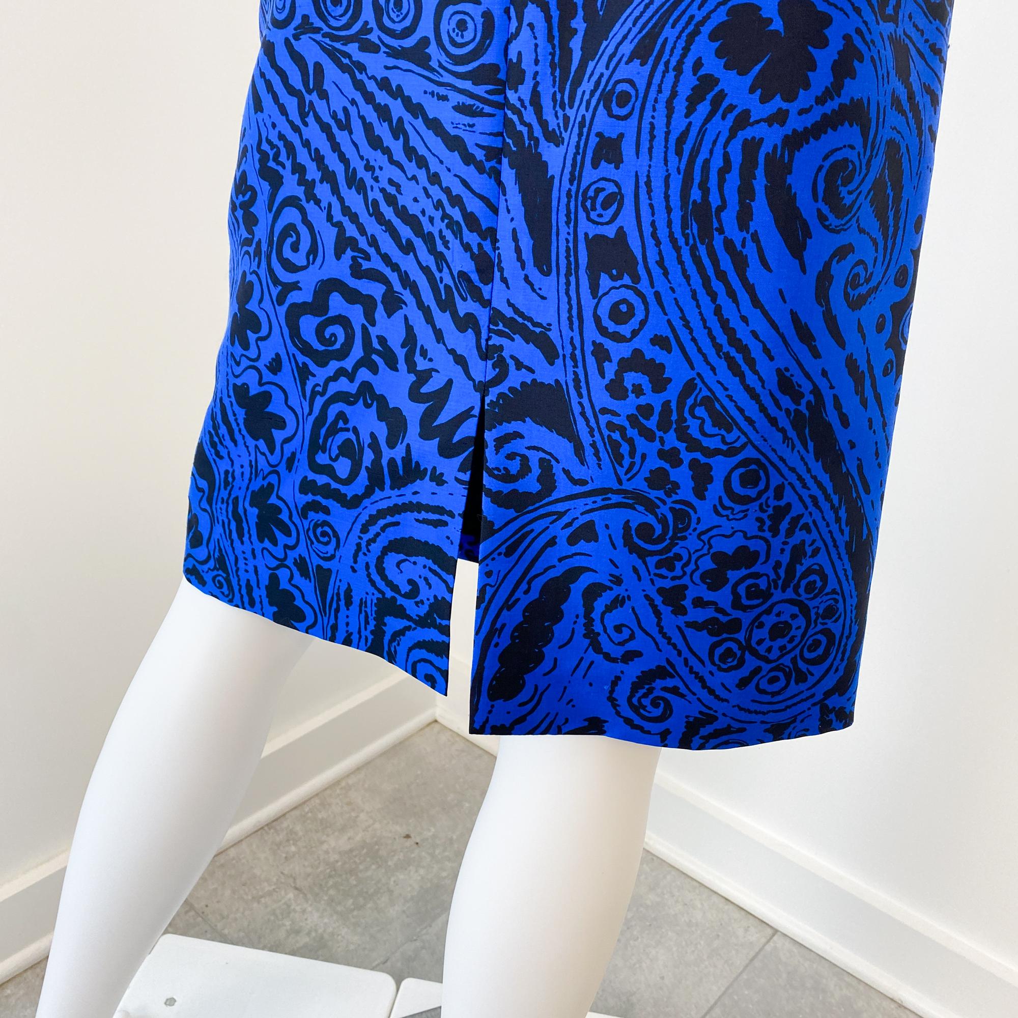 Jupe de cocktail en soie bleu électrique et noir Taille 8/10, années 1980 en vente 15