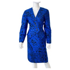 Jupe de cocktail en soie bleu électrique et noir Taille 8/10, années 1980