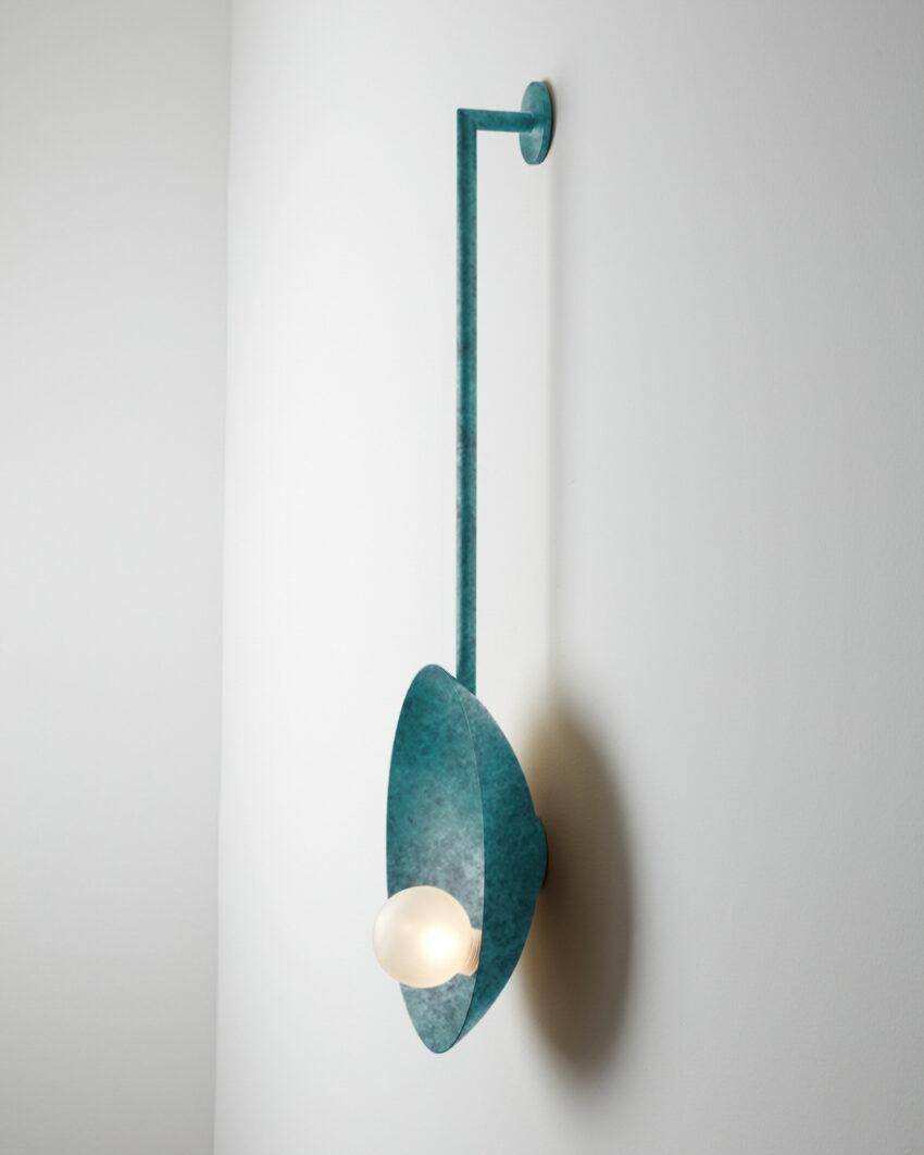 Electric Blue and Brushed Bronze Oyster Wall Mounted Lamp With Rod by Carla Baz For Sale 6