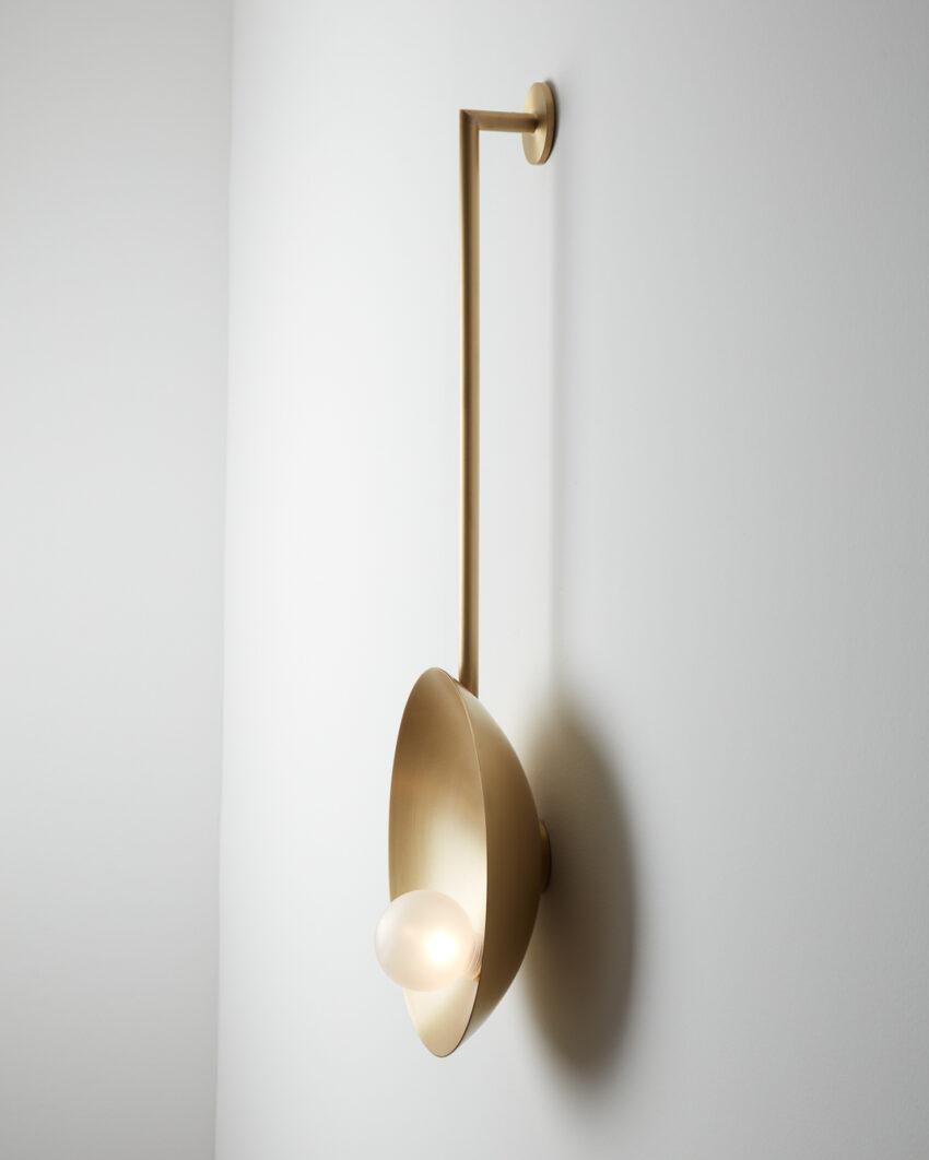 Electric Blue and Brushed Bronze Oyster Wall Mounted Lamp With Rod by Carla Baz For Sale 7