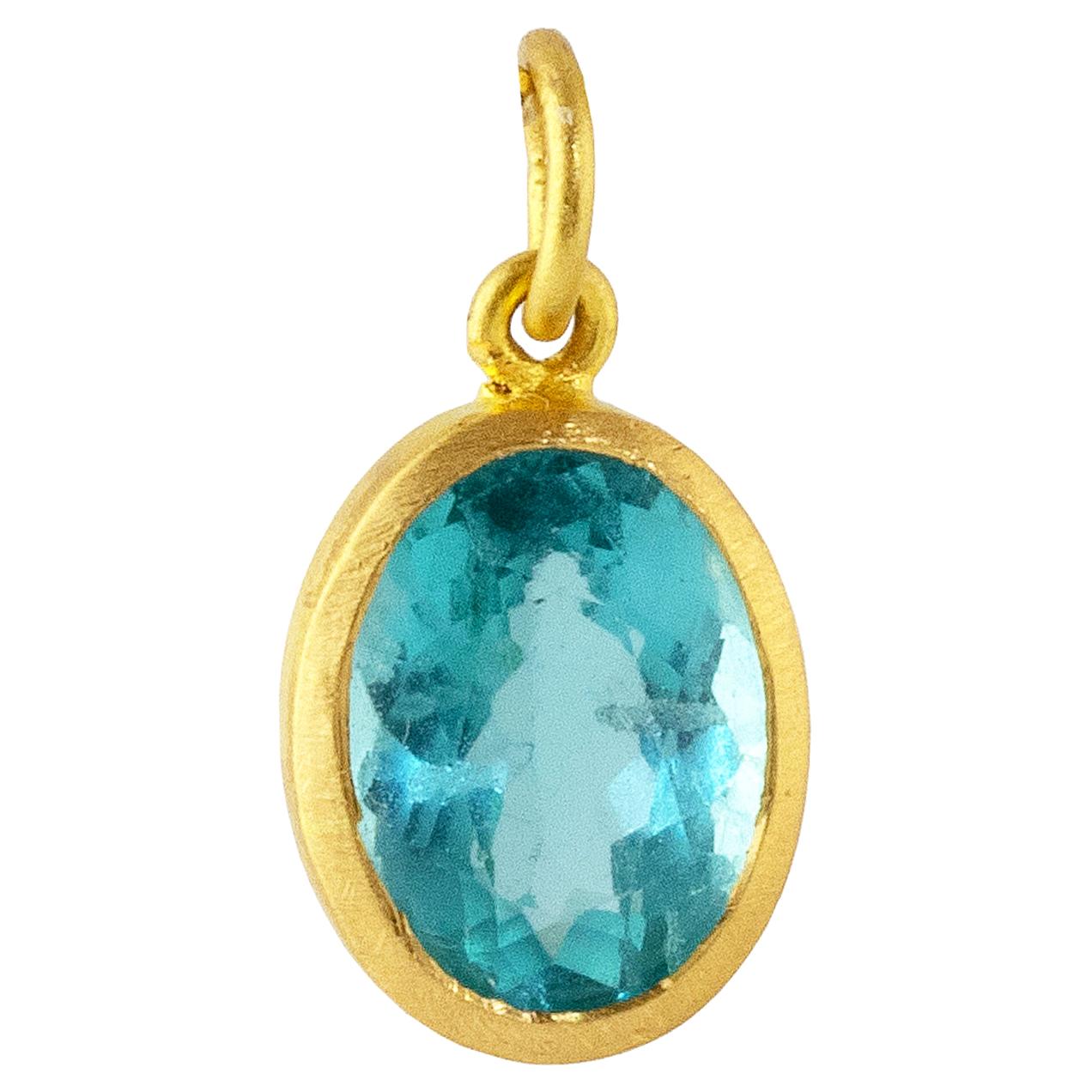 Ico & the Bird Electric Blue Apatite 22k Gold Oval Pendant