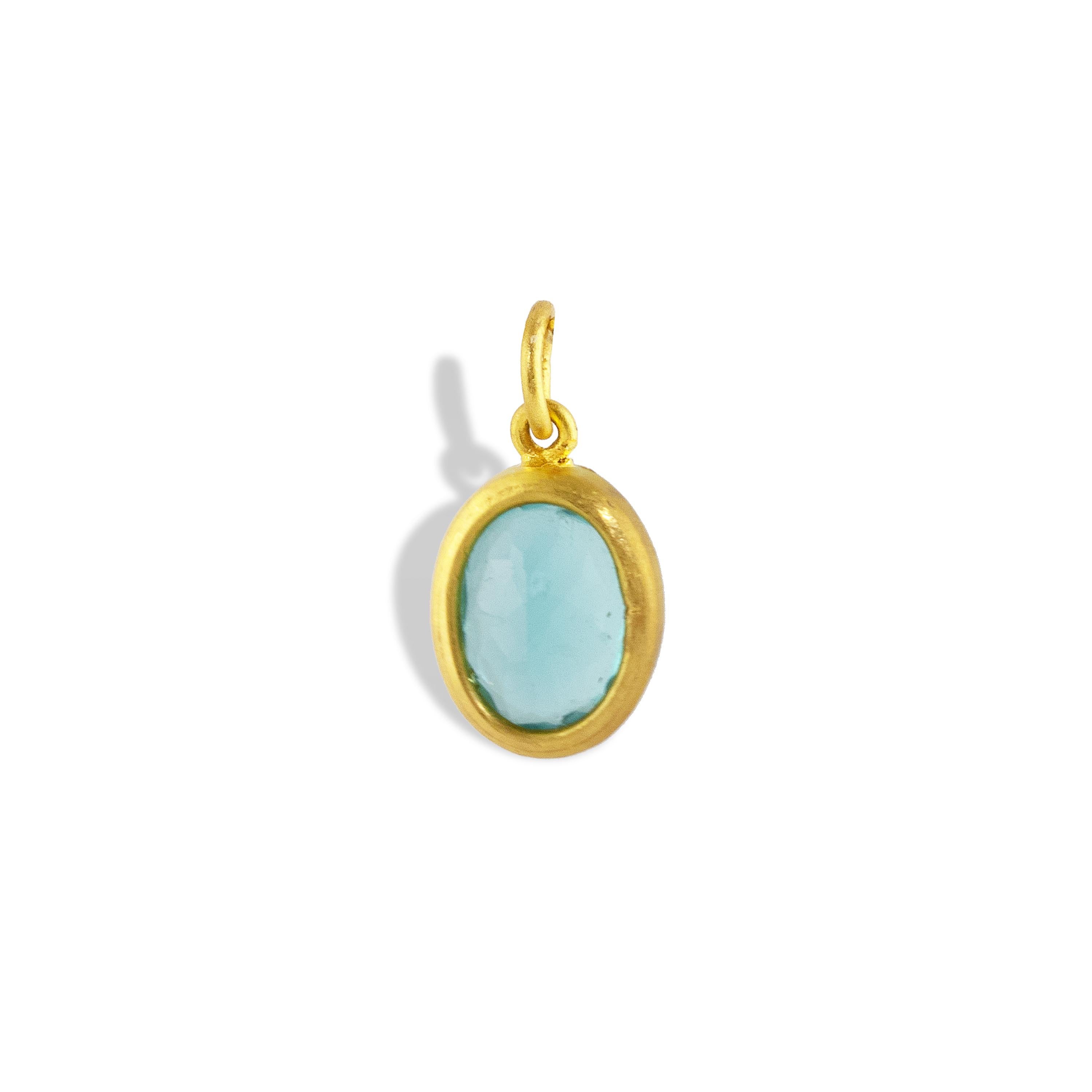 Contemporary Ico & the Bird Electric Blue Apatite 22k Gold Oval Pendant