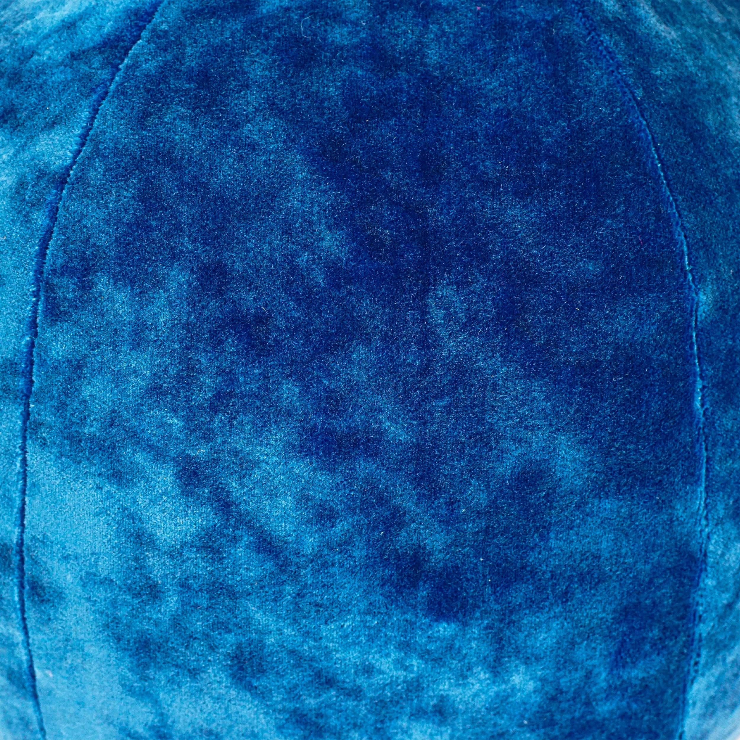 Modern Electric Blue Crushed Velvet Ball Pillow For Sale