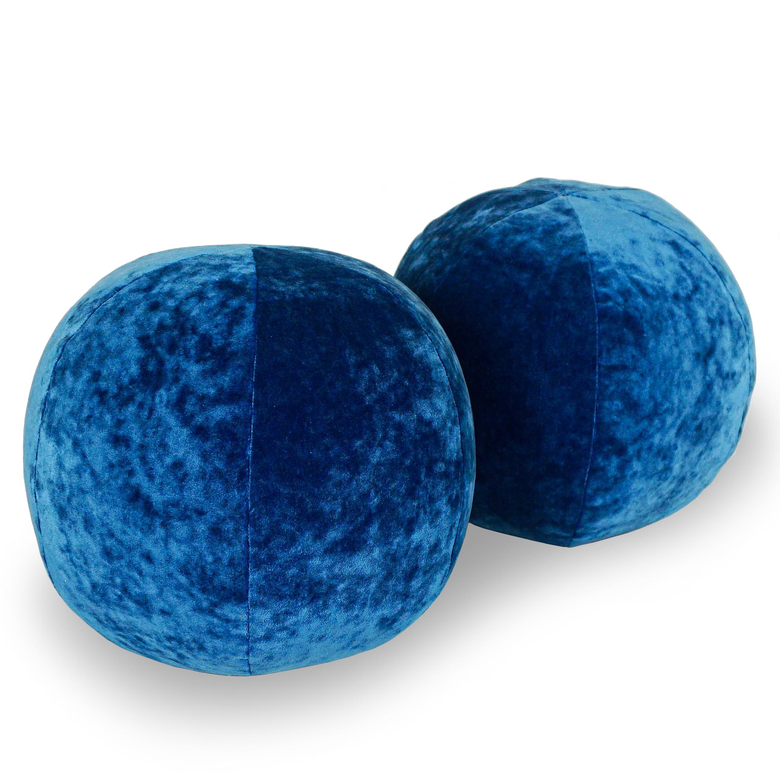 American Electric Blue Crushed Velvet Ball Pillow For Sale